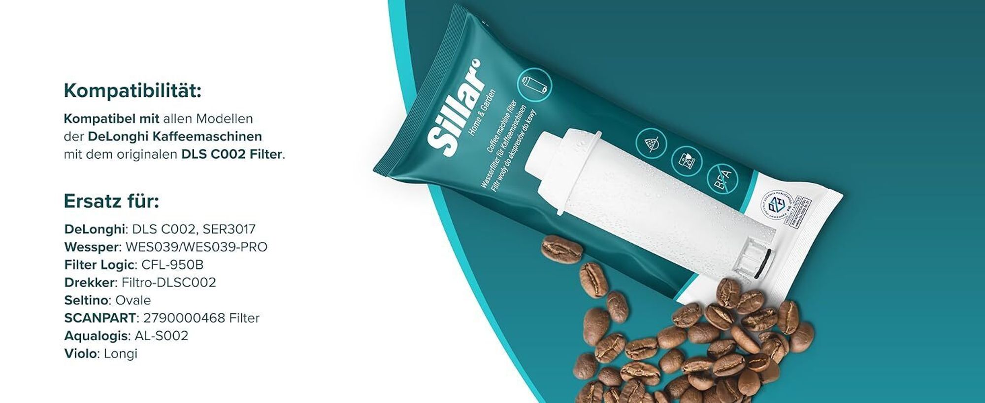 Sillar Wasserfilter für Kaffeevollautomat 3er Set – Ersatz für De’Longhi DLS-C002, SER3017