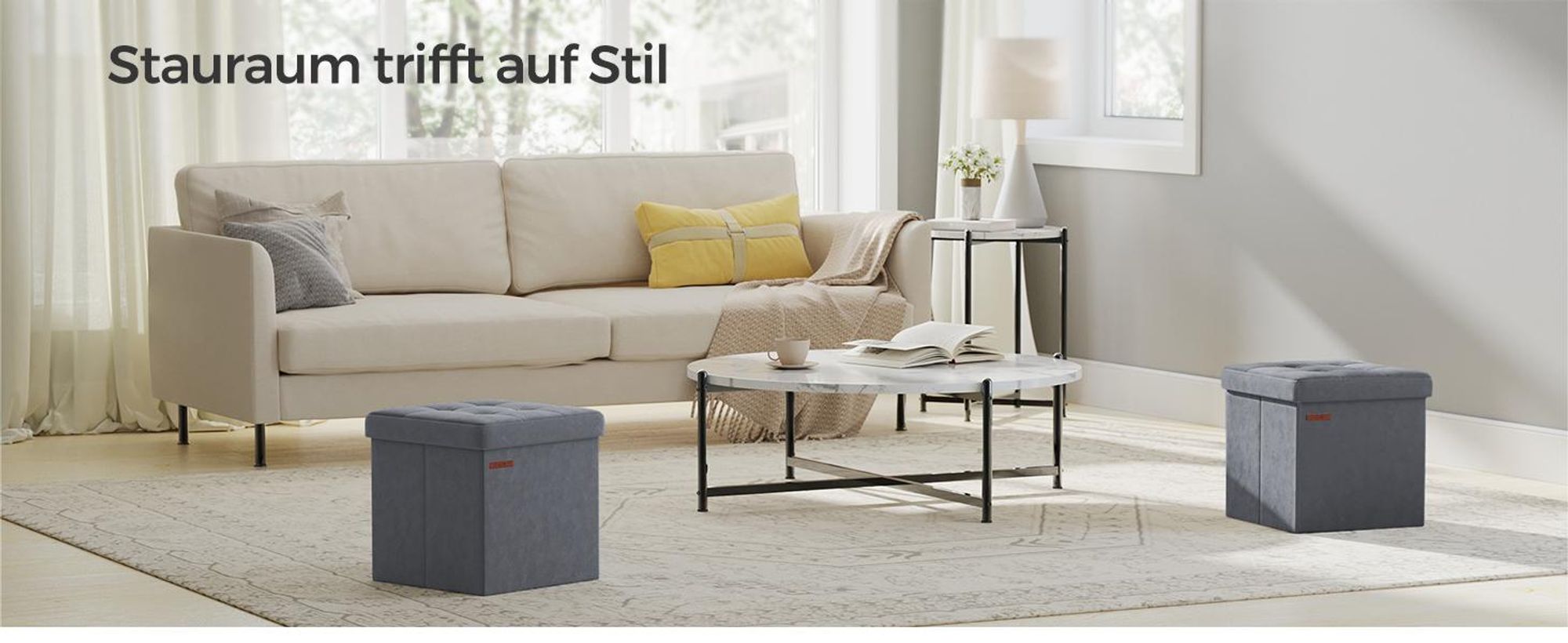 SONGMICS Sitzbank mit Stauraum, klappbare Sitztruhe, Fußbank, 38 x 38 x 38 cm, bis 300 kg belastbar, schiefergrau