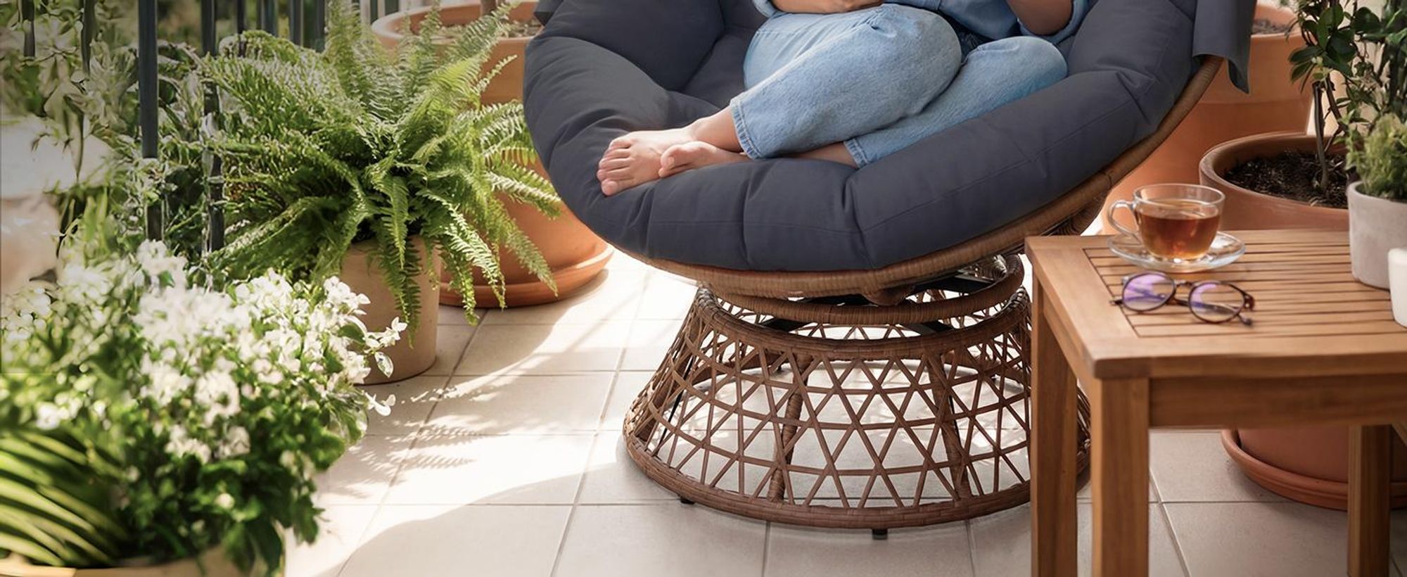 COMHOMA Papasansessel, gemütlicher Drehsessel mit Kissen rund, bequemer Rattansessel, Loungesessel drehbar, runder Relax Korbsessel Rattan, GRAU