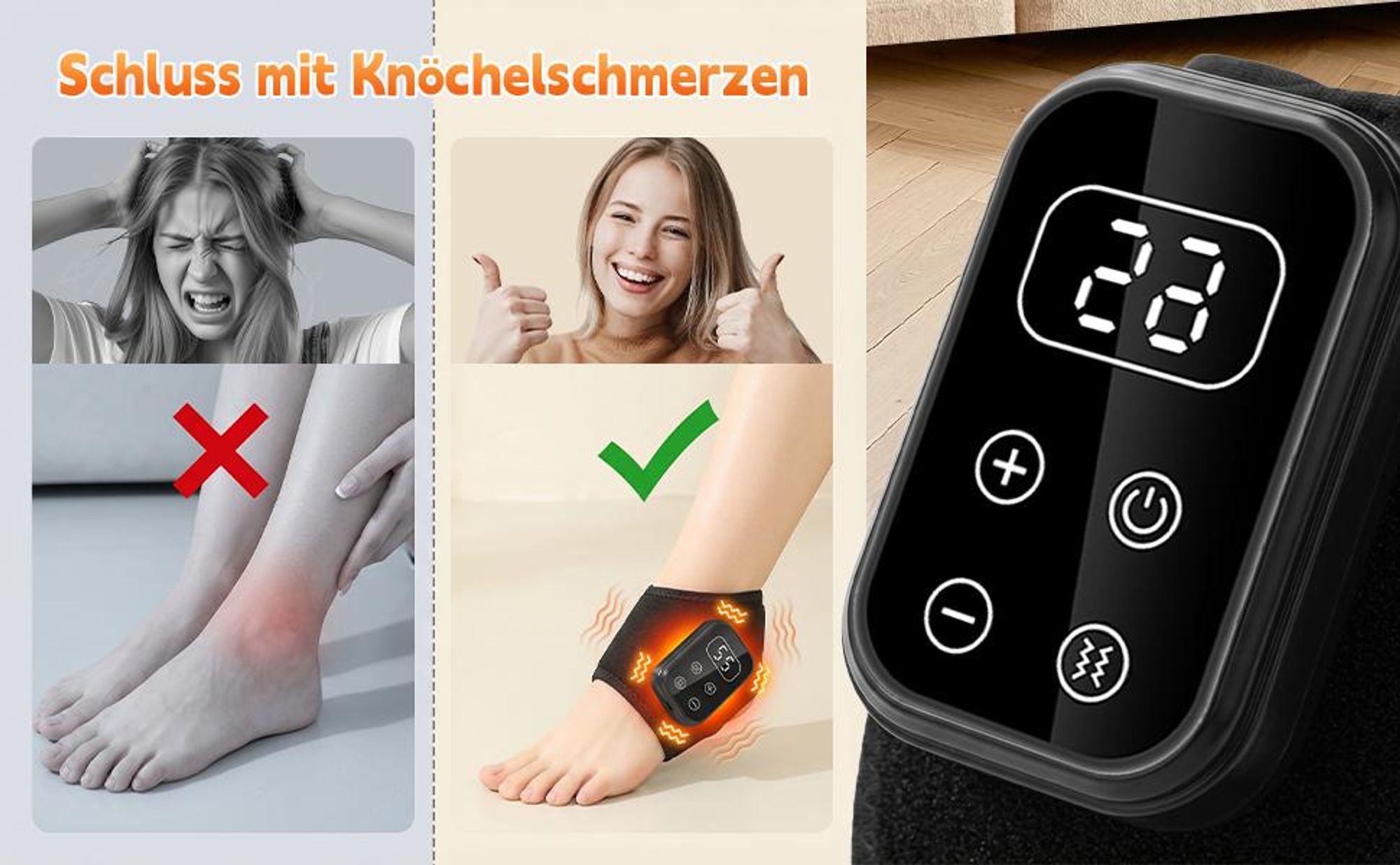Fußmassagegerät, 2 Stück Fussmassagegerät, kabelloser Knöchelmassagegerät, Wärmetherapie Massagegerät, 4 Heizstufen & 5 Vibrationsmodi
