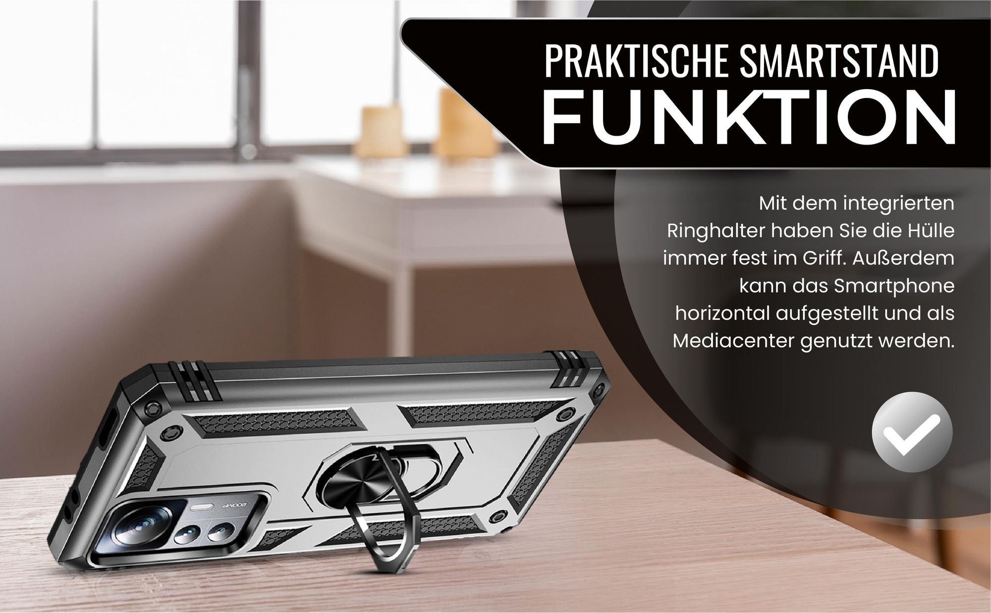 Silbernes Survival Case für Xiaomi 12T / 12T Pro mit Standfunktion
