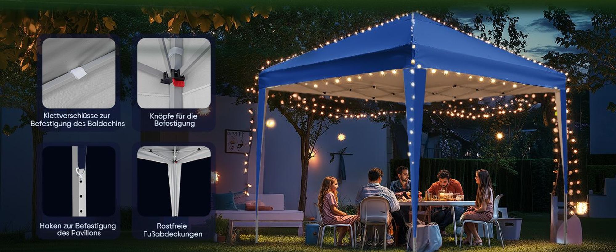 Quictent Pavillon 3x3m Wasserdicht Faltpavillon Stabil Winterfest, Pop-Up Klicksystem, UV-Schutz 50+, Gartenzelt, Partyzelt, Festzelt hellblau