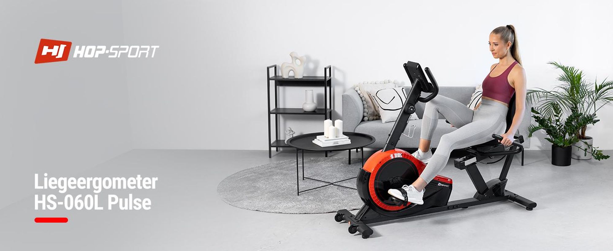 Hop-Sport Liegeergometer HS-060L - Liegeheimtrainer mit Handpulssensoren, 15 kg Schwungmasse, 8  Widerstandsstufen - Sitzergometer für Senioren max. Benutzergewicht 130 kg rot