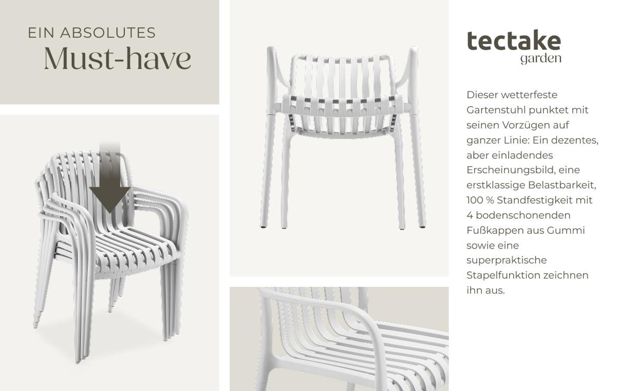 tectake® Gartenstühle Alcudia, wetterfest, stapelbar