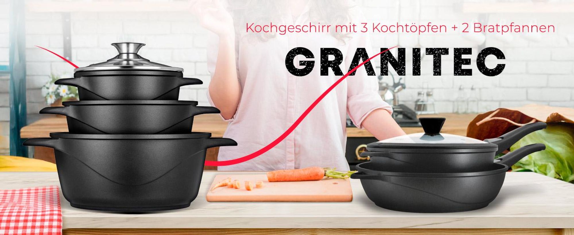 Briebe MGK1819 Kochtopf Set Induktions 10-Teilig Aluminiumguss 3 Kochtöpfen  2 Bratpfanne Schwarz