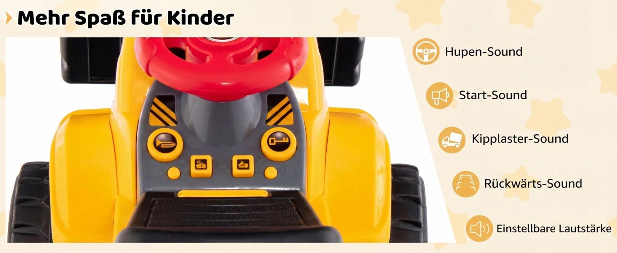 COSTWAY 6V Sitzbagger, Kinderauto Elektro mit verstecktem Stauraum & Basketballkorb & Sound & Hupe & 3 Bällen, Bagger zum draufsitzen, Sandbagger Aufsitzbagger, Elektroauto für Kinder ab 2 Jahren