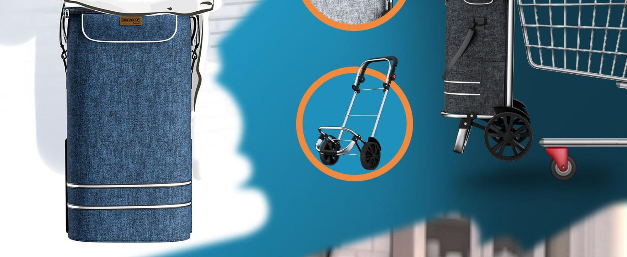 MONZANA® 3in1 Einkaufstrolley 56L bis 50 kg klappbar abnehmbare Tasche Handwagen Einkaufswagen Einkaufshilfe Roller Blau
