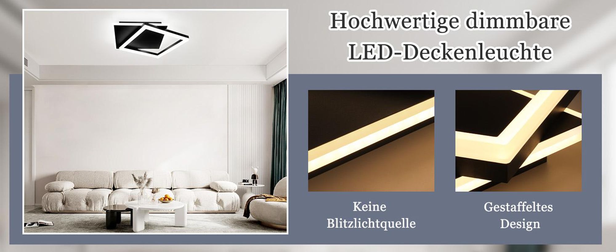 ZMH LED Deckenleuchte Schwarz Wohnzimmer Dimmbar mit Fernbedienung Deckenlampe  44W Quadratisch Metall für Schlafzimmer Büro Küche Esszimmer