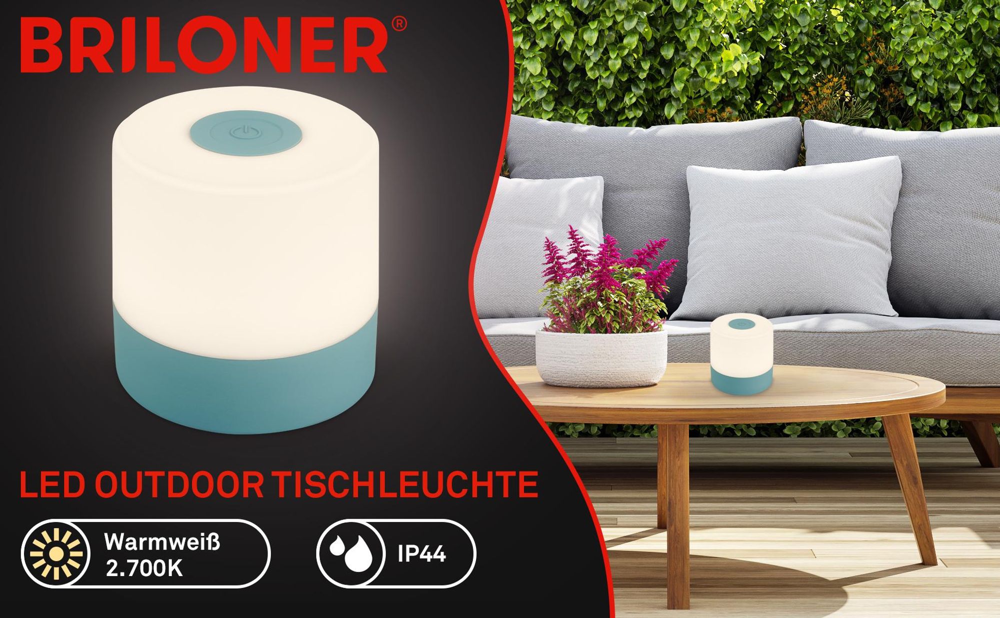 BRILONER  Mini LED Akku Tischleuchte IP44, Stufenweise Dimmbar, Touch, Mobiles Licht, LED Tischlampe Aussen, 7 cm hoch, Blau