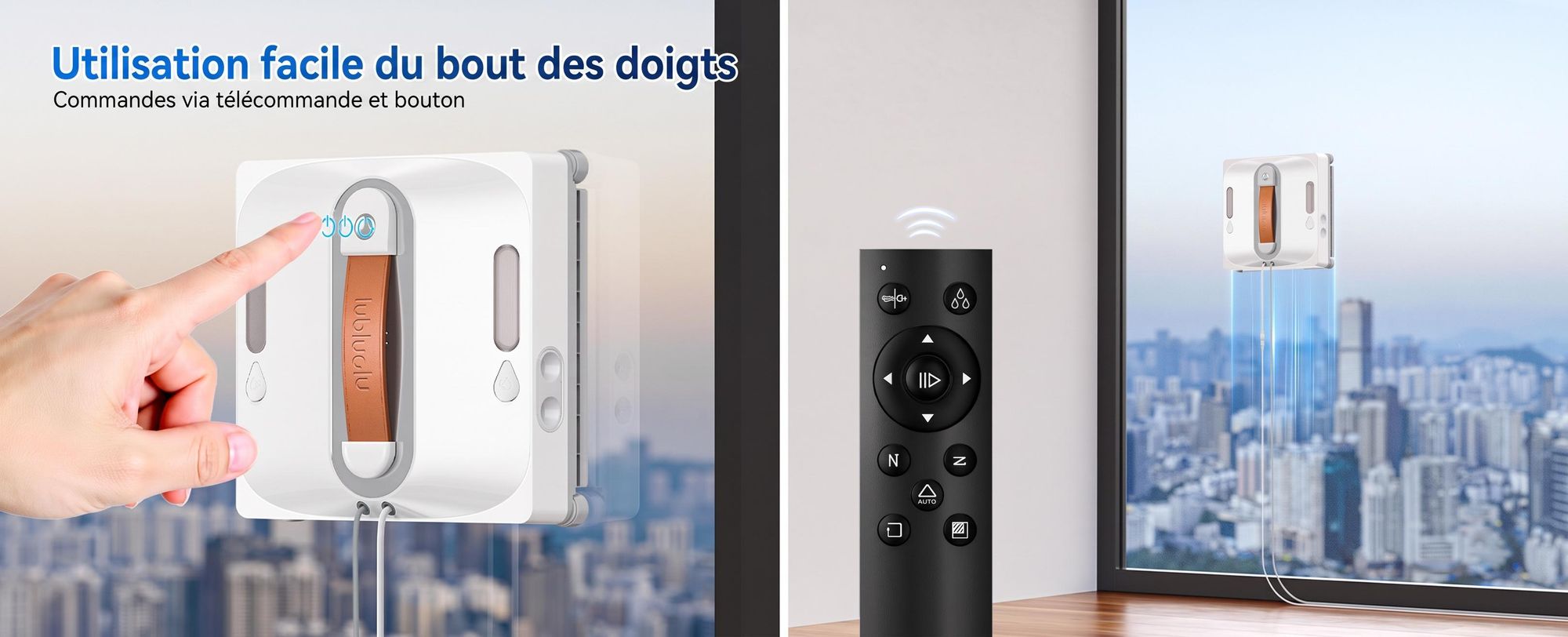 Robot lave-vitres intelligent Lubluelu CHYW201, 9 000 Pa, planification automatique des itinéraires, nettoyage des bords, Lingettes en microfibre lav