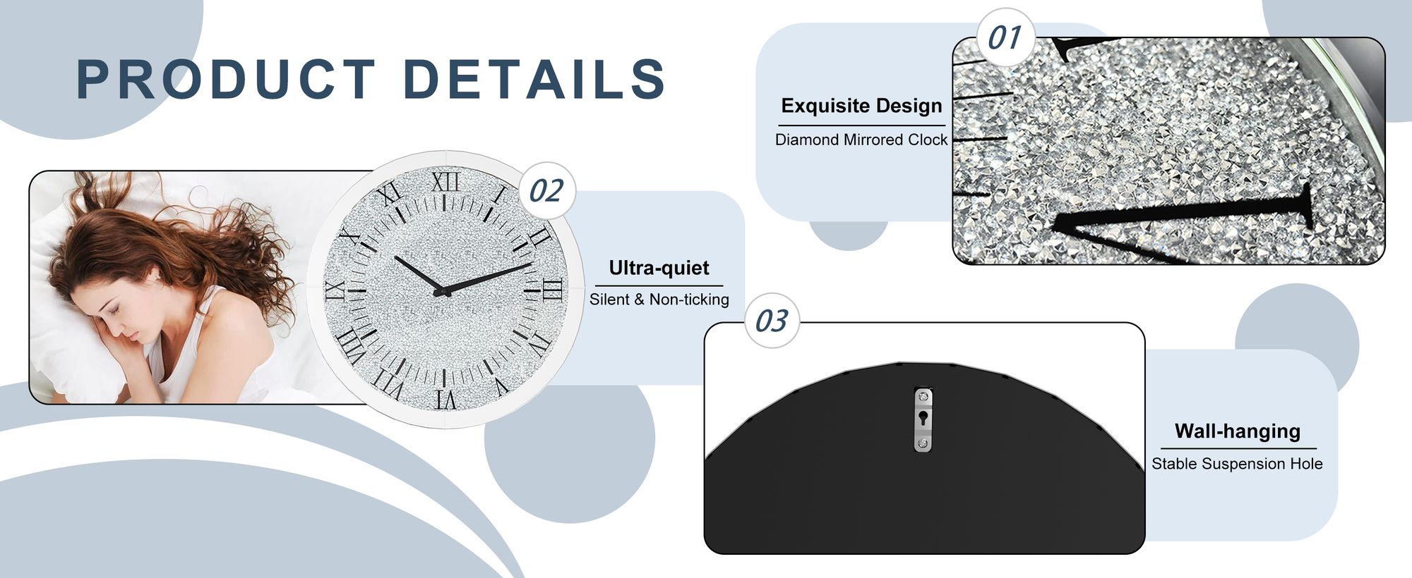 WISFOR Wanduhr 60 cm, rund Dekouhr, Atmosphera Küchenuhr Wohnzimmer Bürouhr, Leise Römischen Ziffernr, Glas, Silber