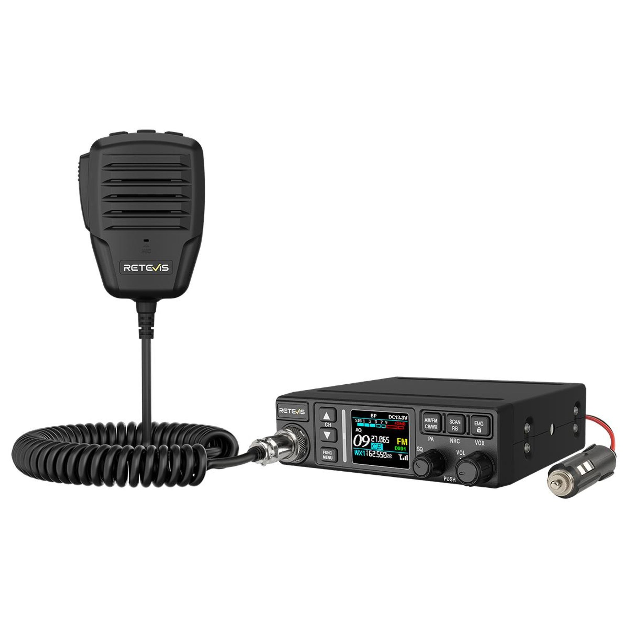 Retevis MB63B CB Funkgerät mit Antenne, AM/FM CB-Funkgeräte, LCD-Farbdisplay, NRC Rauschunterdrückung, CTCSS/DCS, VOX, 80 Kanäle, EMG CH9/19