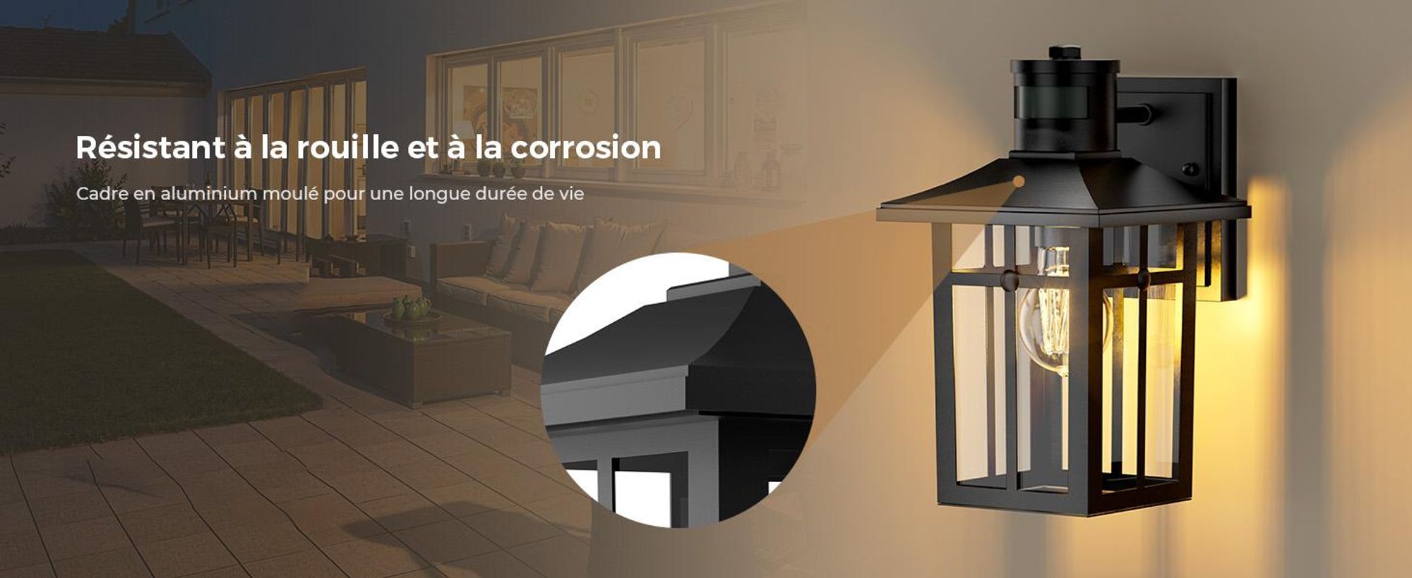 S'AFIELINA lampe d'extérieur avec détecteur de mouvement, IP44, E27 lampe murale pour terrasse, mur de maison, lampe d'extérieur noir, 1 pièce