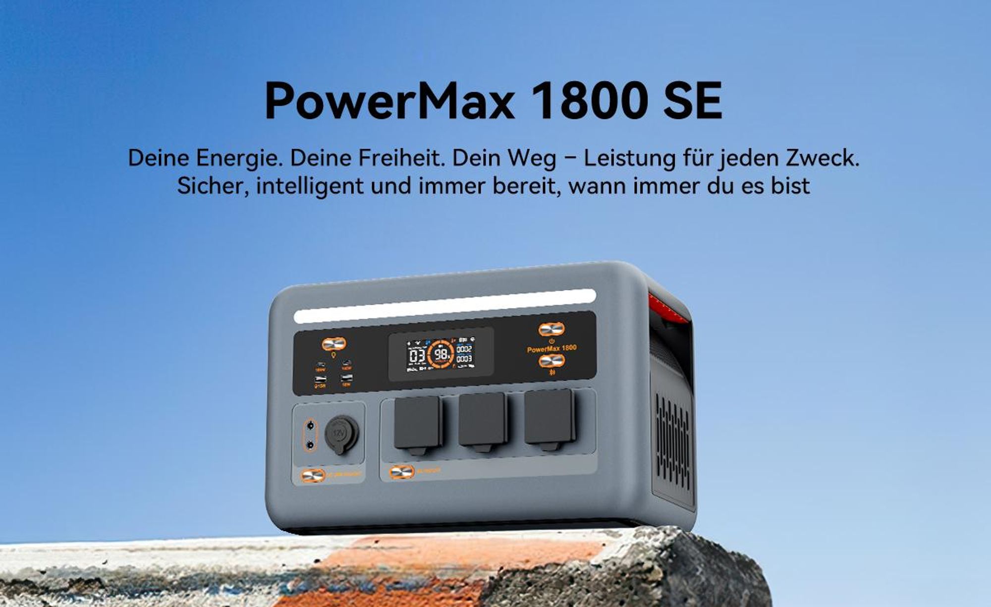 OSCAL PowerMax 1800 SE Tragbarer Solarspeicher mit PM200 Solarpanel, 1024Wh, IP54 wasserdicht, 10 Anschlüsse, LiFePO4, 10 Jahre Lebensdauer