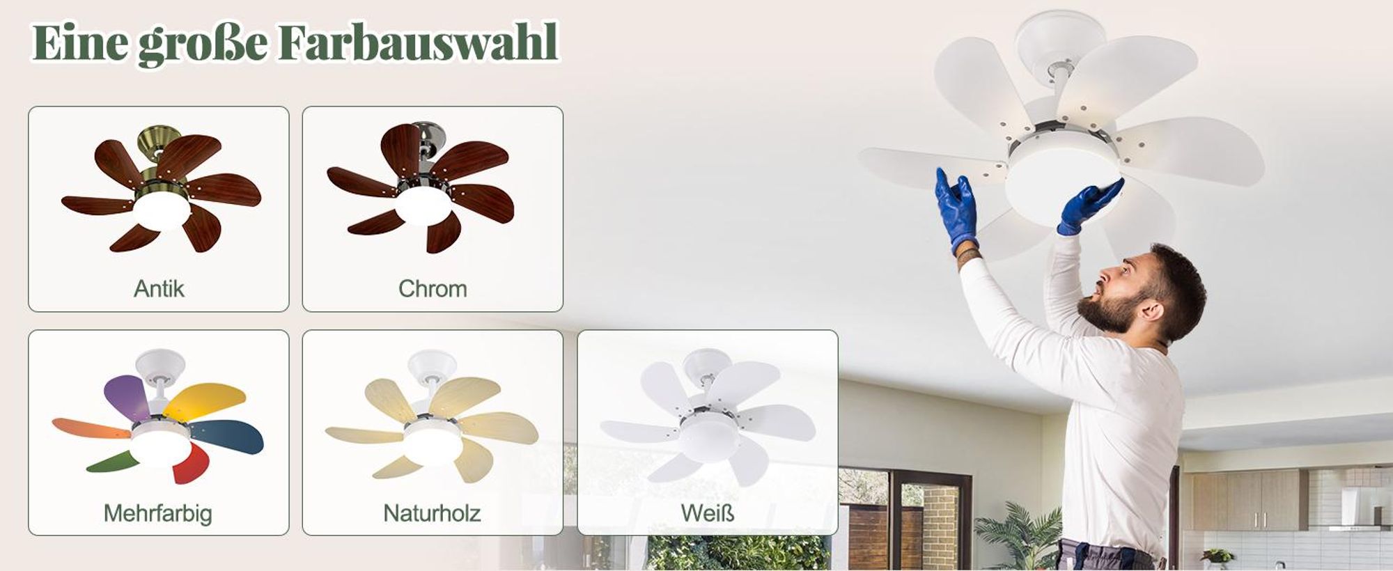 ZMH ventilateur de plafond blanc avec éclairage et télécommande silencieux 6 pales Ø75 cm minuterie pour salon chambre cuisine salle à manger