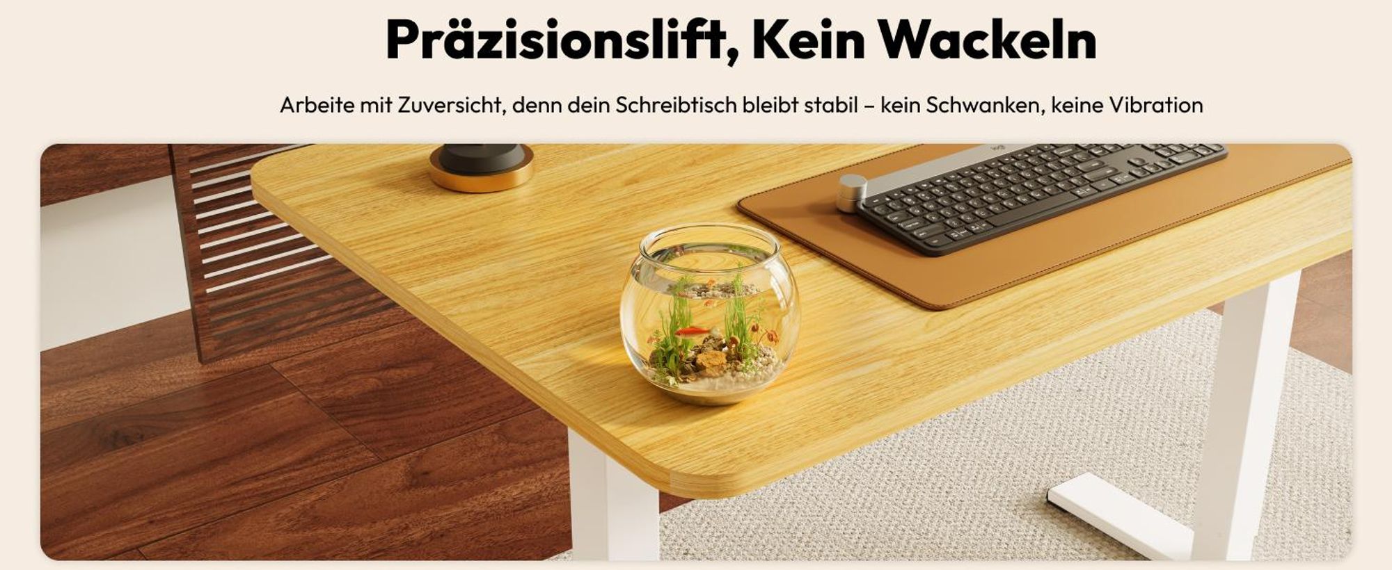 SANODESK QS1 Höhenverstellbarer Schreibtisch Elektrisch EINTEILIGE TISCHPLATTE, 4 Speicherplätzen, Haken & Kabelmanagement, 120x60cm (Ahorn)