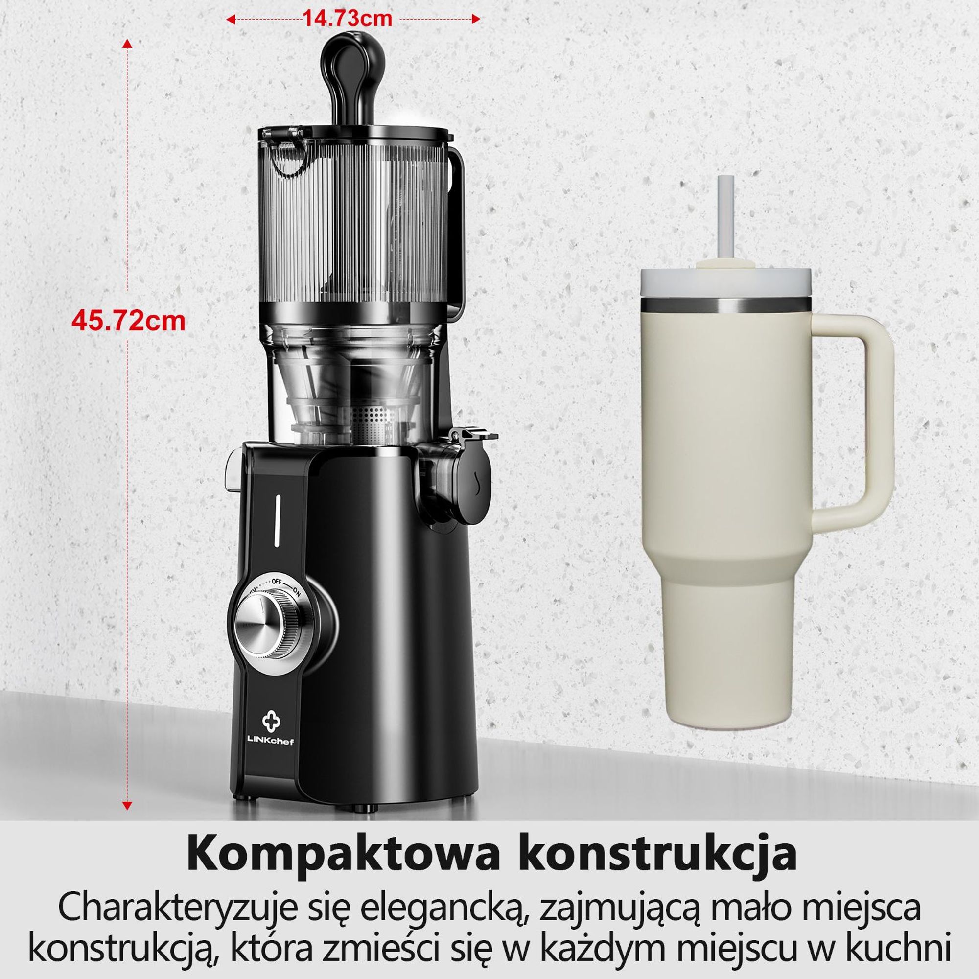 LINKChef SJ-051-EU-BL Wolnoobrotowa Sokowirówka -   200W Moc 1.2L Duża pojemność Dwie tacki do podawania sokuŁatwe czyszczenie - Czarny