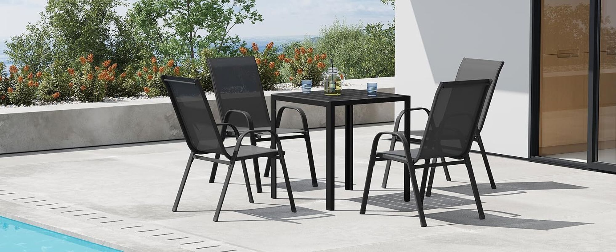 WOLTU Gartensessel, stapelbare Gartenstühle, ergonomisch, wetterfest, Dunkelgrau