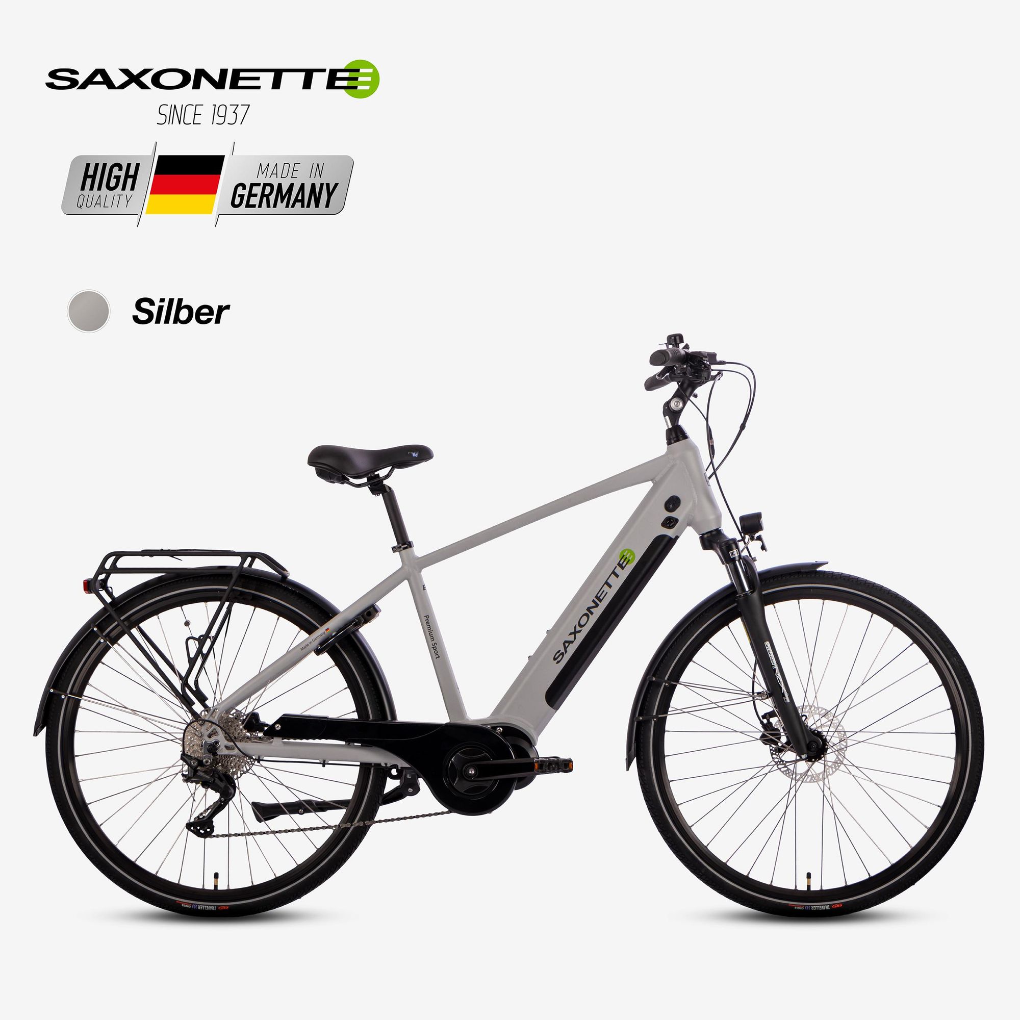 SAXONETTE,Premium Sport Diamant,28",E-Bike,Elektrofahrrad,10-Gang Deore,Pedelec, 90Nm Mittelmotor, 522Wh Akku, RH48 (silber matt)