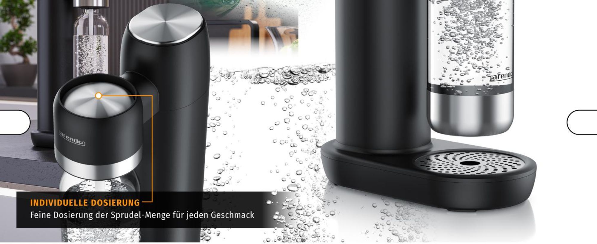 Arendo Wassersprudler, Soda Maker, inkl. 1L PET-Flasche, BPA-frei, fein dosierbar, kompatibel mit 60l CO2-Zylindern, SodaStream Easy/Cool, PET/ABS, schwarz