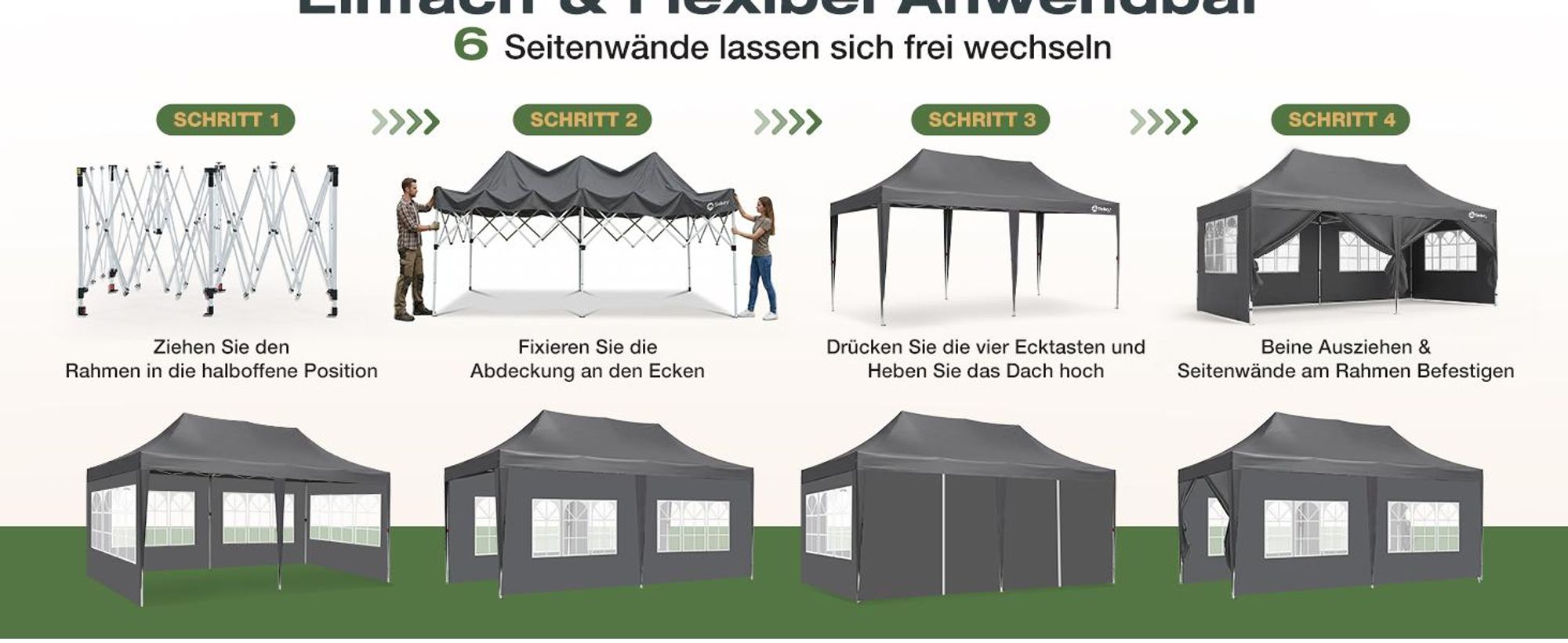 Sekey Faltpavillon 3x6 Wasserdicht mit 6 Seitenwänden, UV50+ Gartenpavillon Partyzelt, Grau