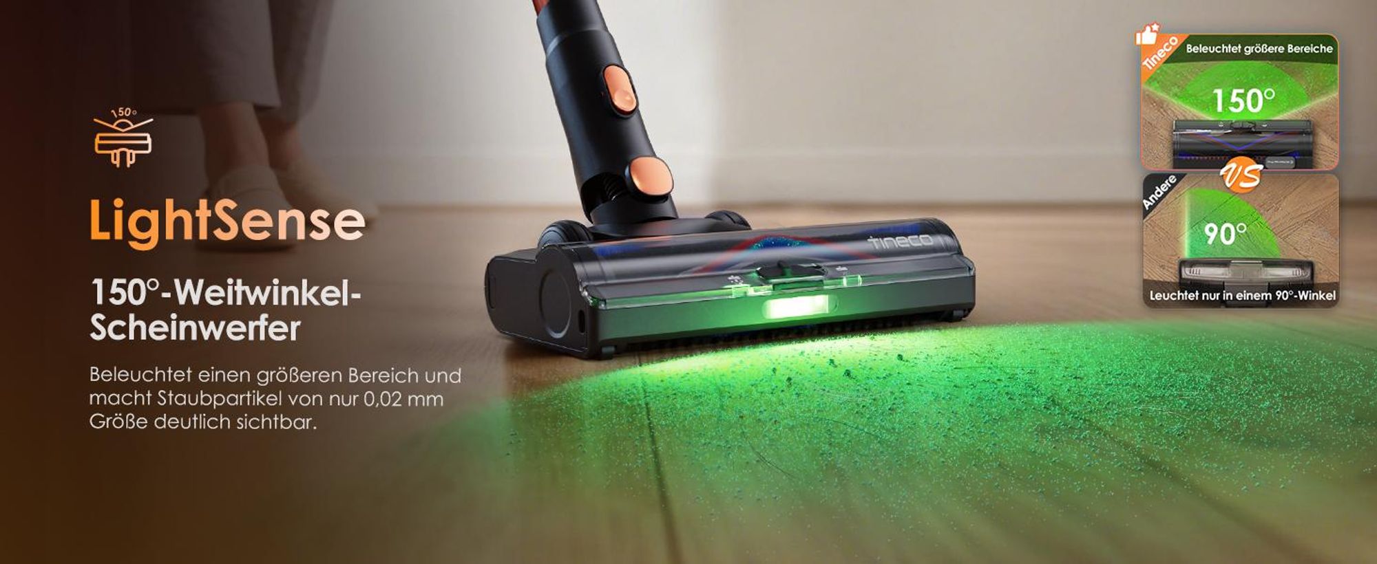 Tineco Pure ONE S70 Akku Staubsauger, 200 AW, LED, 3DSense Pro Reinigungssystem, Biz zu 95 Min. 6-stufiges Filter, ZeroTangle, Handstaubsauger Orange