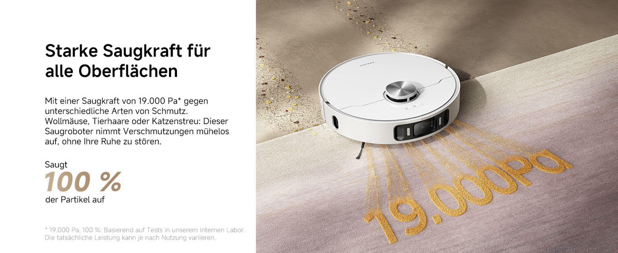 Dreame L40 Ultra AE Roboterstaubsauger mit Wischfunktion 2in1, 19000 Pa Saugleistung, 75 °C Selbstreinigung, Anti-Tangle, Dual-Line-Laser, Weiß