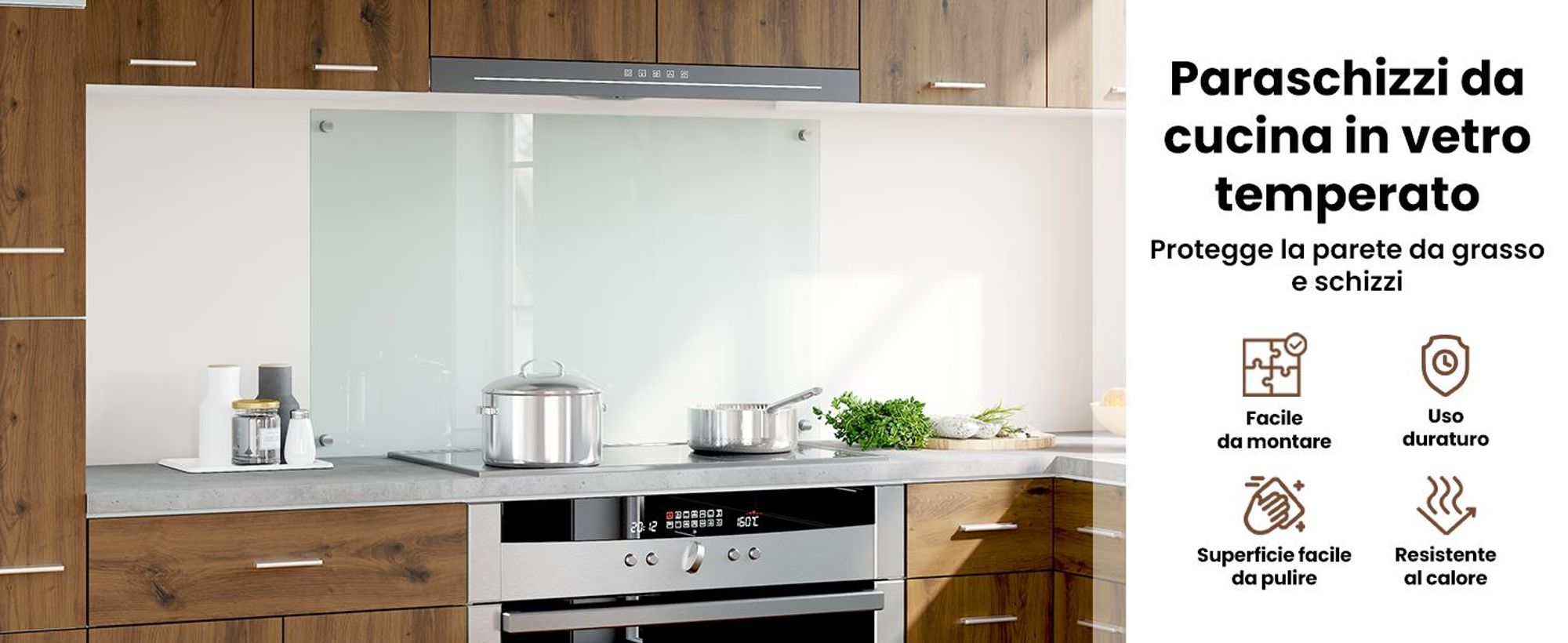 vidaXL Alzatina da cucina trasparente 70×40 cm in vetro temperato