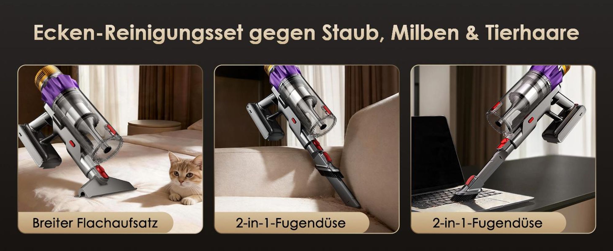Aiibot Akku Staubsauger, 85000Pa/80Mins/750W Staubsauger Kabellos mit Smart Display , 50dB Ultraleiser Staubsauger mit Anti-Tangle-Bürste, 3 Saugmodi