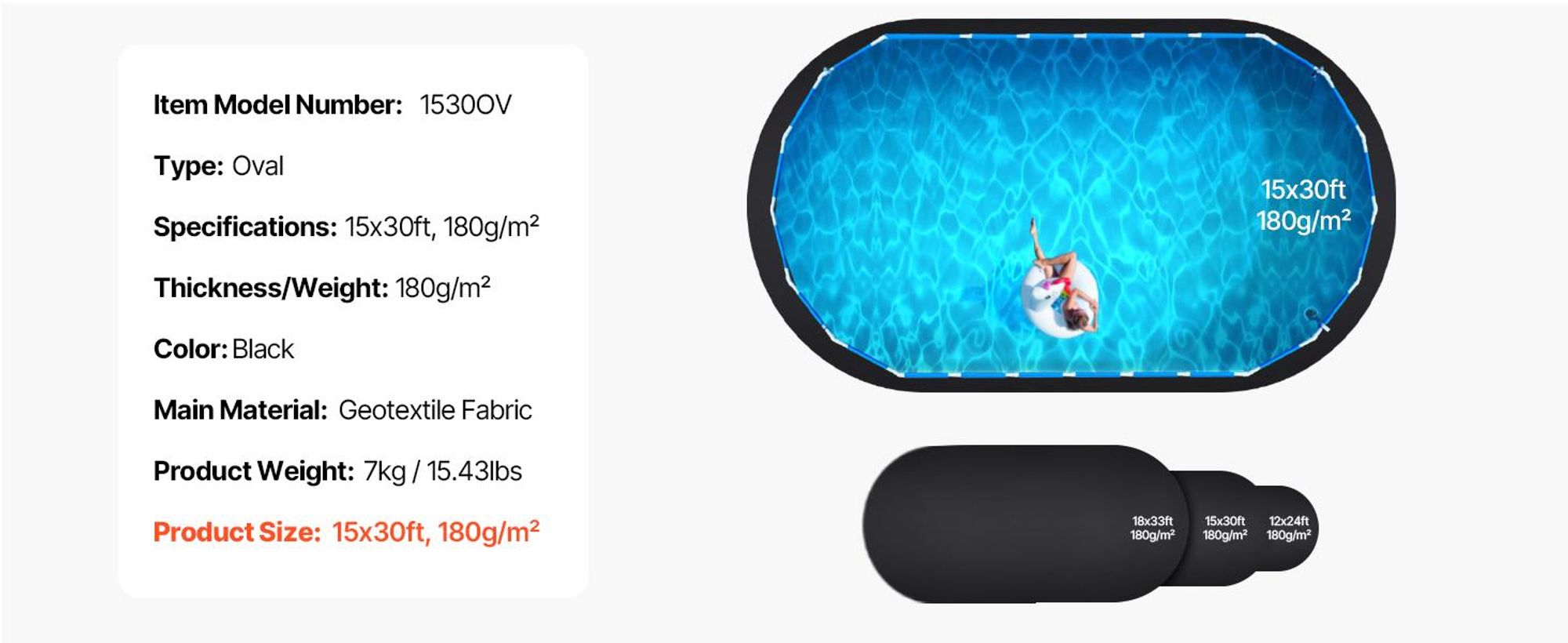 VEVOR Ovaler Poolliner-Pad, 15 x 30 ft Poolliner-Pad für Aufstellpools, extra dicker Poolmatte, verhindert Durchstiche, recyceltes Geotextil-Material Unterlage-Pad, verlängert die Lebensdauer des Liners, Oval 15x30 ft