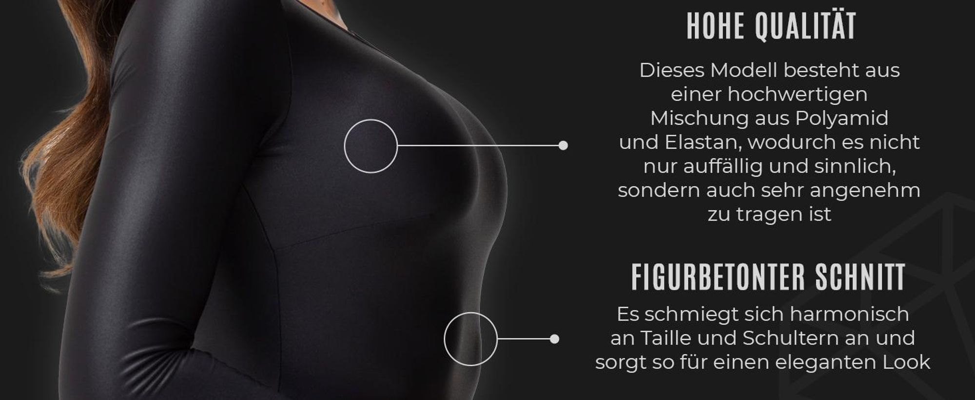 Gatta Body Perfect BLACK BRILLANT Langarm Einteiler glänzender Bodysuit, XL