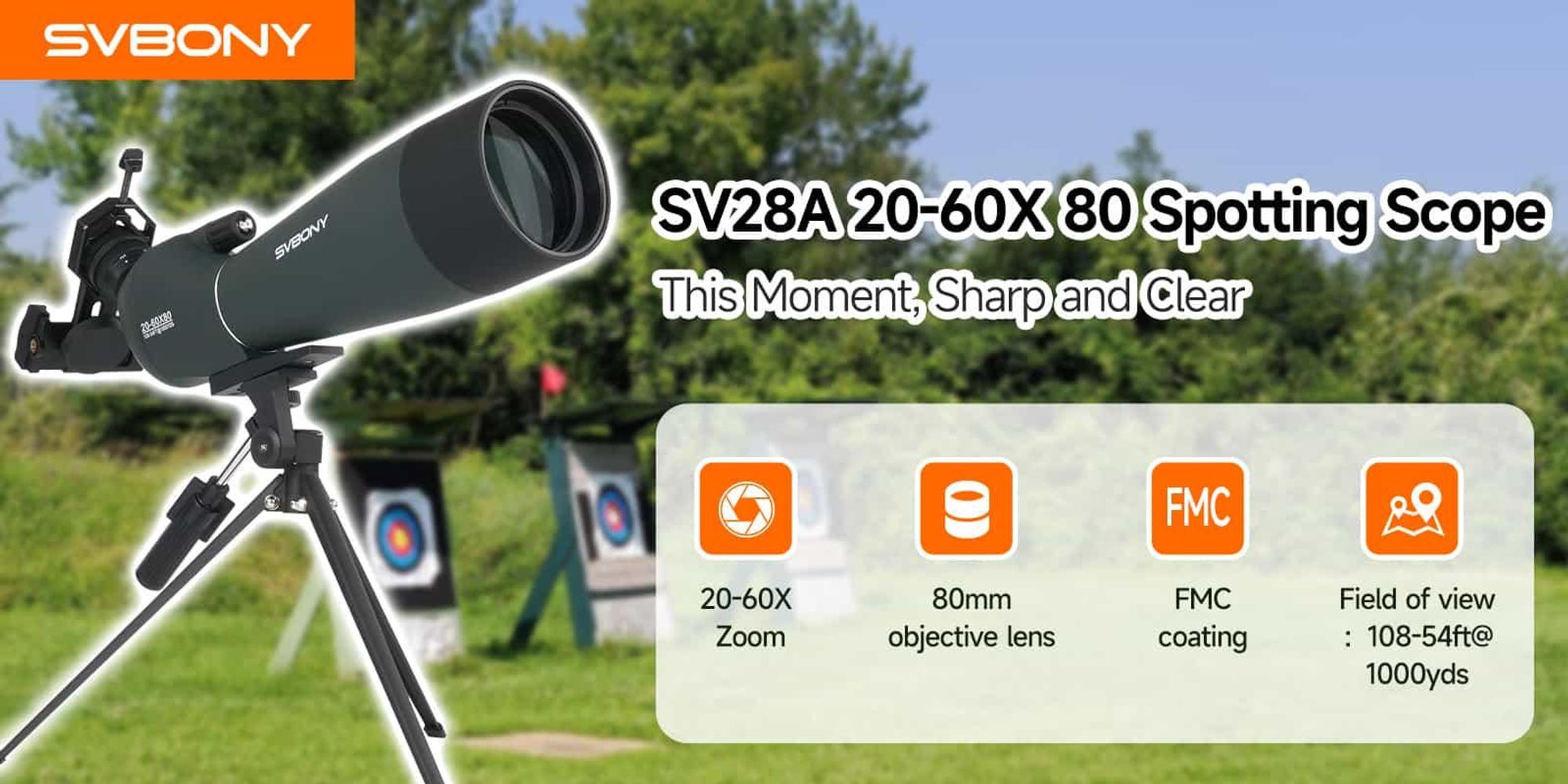 Monokulár Svbony SV28, 20-60x80 mm, BAK4 so statívom pre outdoorových fotografov prírody