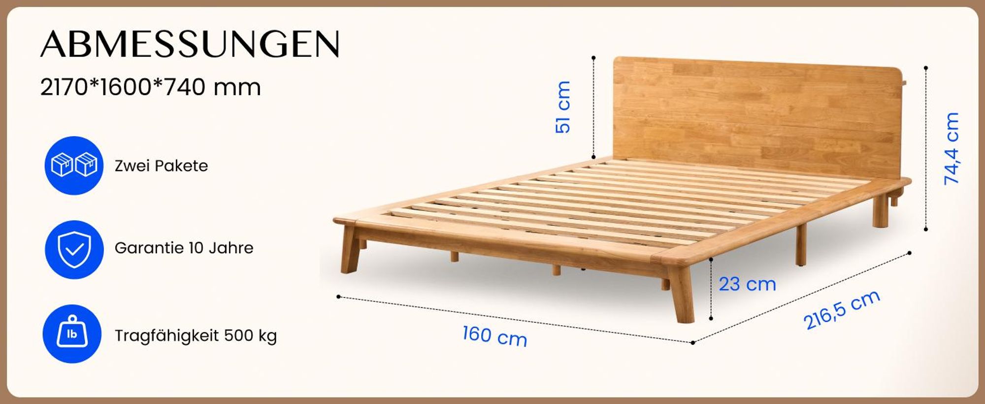 FLEXISPOT Massivholzbett 160x200 cm aus Gummibaumholz, Doppelbett mit Kopfteil, Bettgestell mit Lattenrost, modernes Japandi-Bett, bis 500 kg, Hako G1