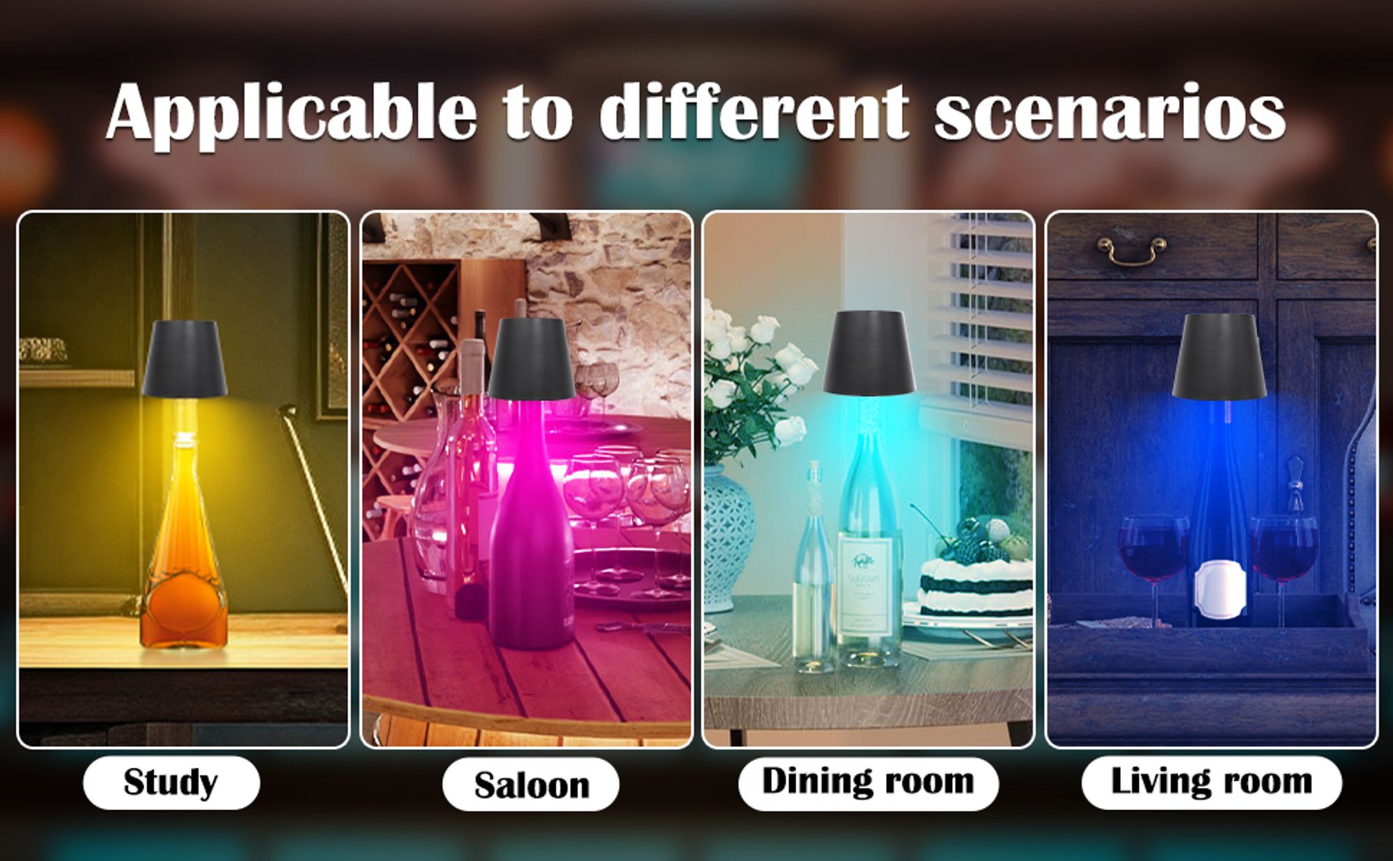 Tragbare kabellose Weinflaschenlampe, RGB-Modus einstellbar, LED-Schreibtischlampe, kabellose dimmbare LED-Tischleuchte, USB wiederaufladbar, schwarz