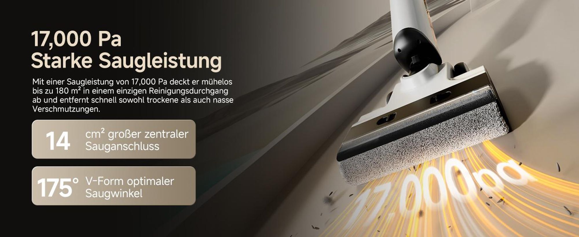 uwant D500 Nass Trockensauger,Abwassertanks-Desodorierung,180° Lay-Flat Saugwischer,17,000 Pa Saugkraft,65°C Leise Heißtrocknung,Selbstreinigend