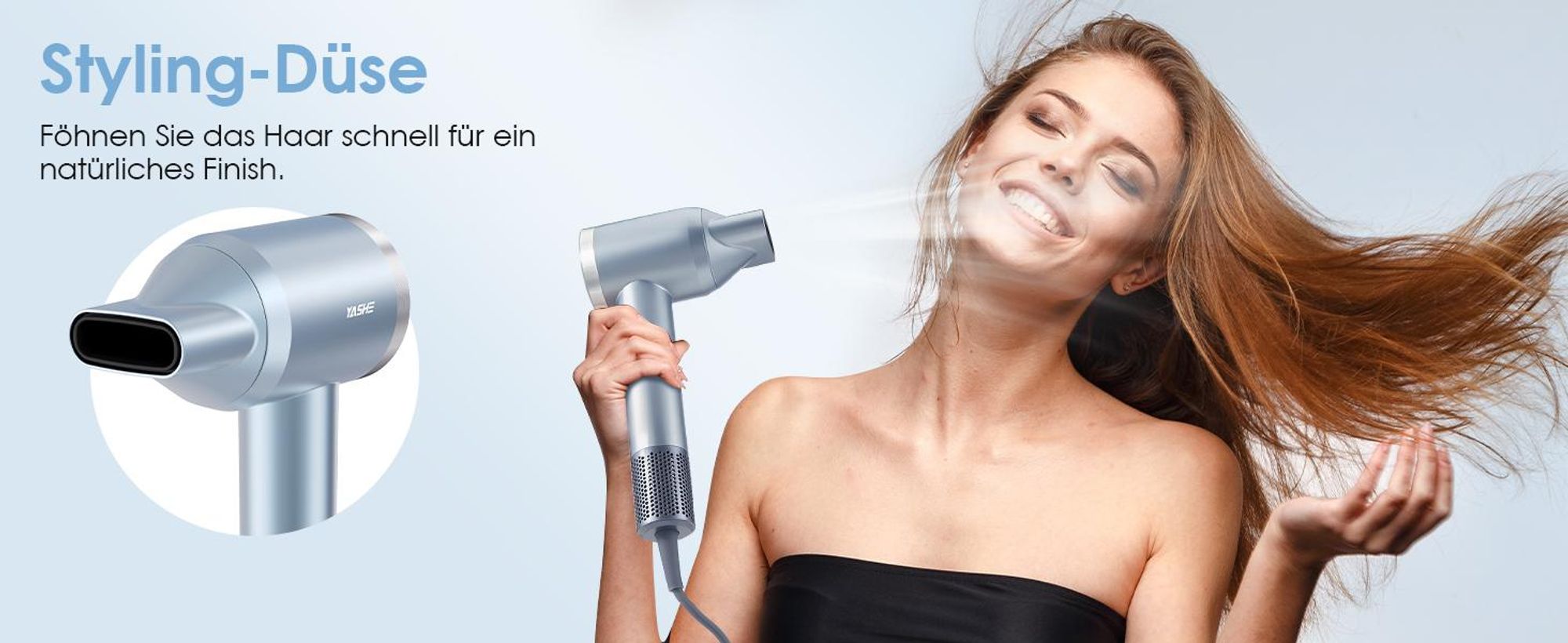 YASHE Ionen-Haartrockner HD-896, 1600 W, 110.000 U/min, Hellblau