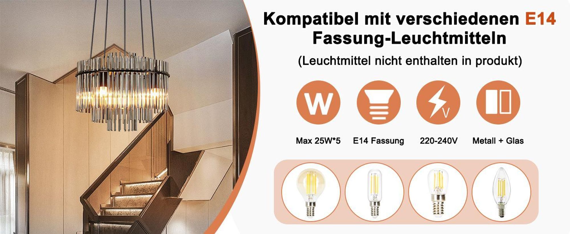 ZMH Hängeleuchte Esstisch Hängelampe 5 flammig E27 Pendelleuchte aus Glasschirm Ø 40 cm Esszimmerlampe Gold für Esszimmer Cafe Bar Küche Schlafzimmer (ohne Leuchtmittel )