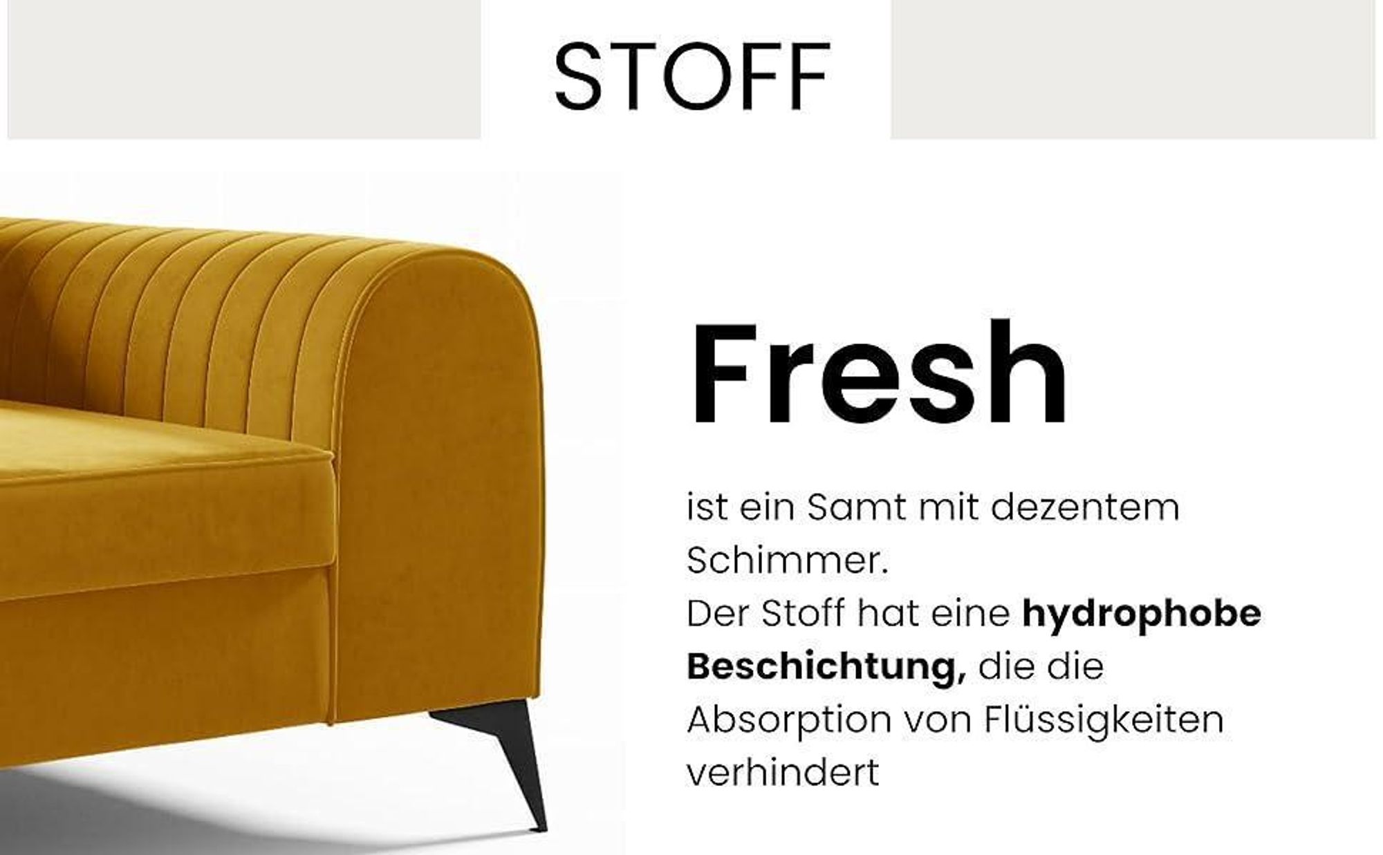 LIKMA Ekrü 3 Sitzer Samt Sofa Elsa 234x77x93 cm 3-er Couchgarnitur Hydrophobe Beschichtung Velvet Moderne Wohnzimmer Couch Velours Glamour Design Stoff Fresh 01