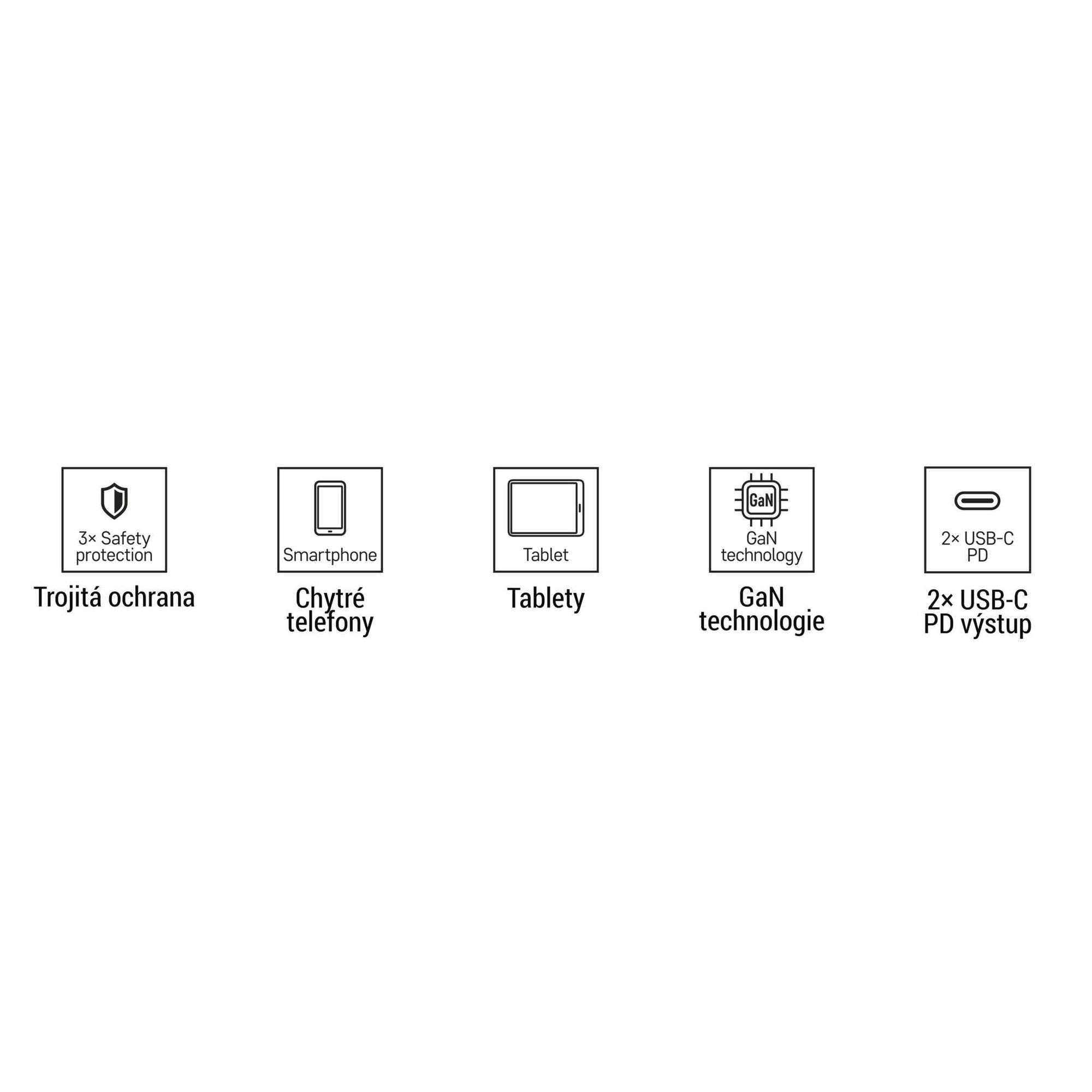 EMOS USB-C nabíječka PD 35W, duální USB zdroj s technologií GaN, PowerDelivery pro smartphone, iPhone, tablety, 5-20 V, 3 A, bílá, V03G35