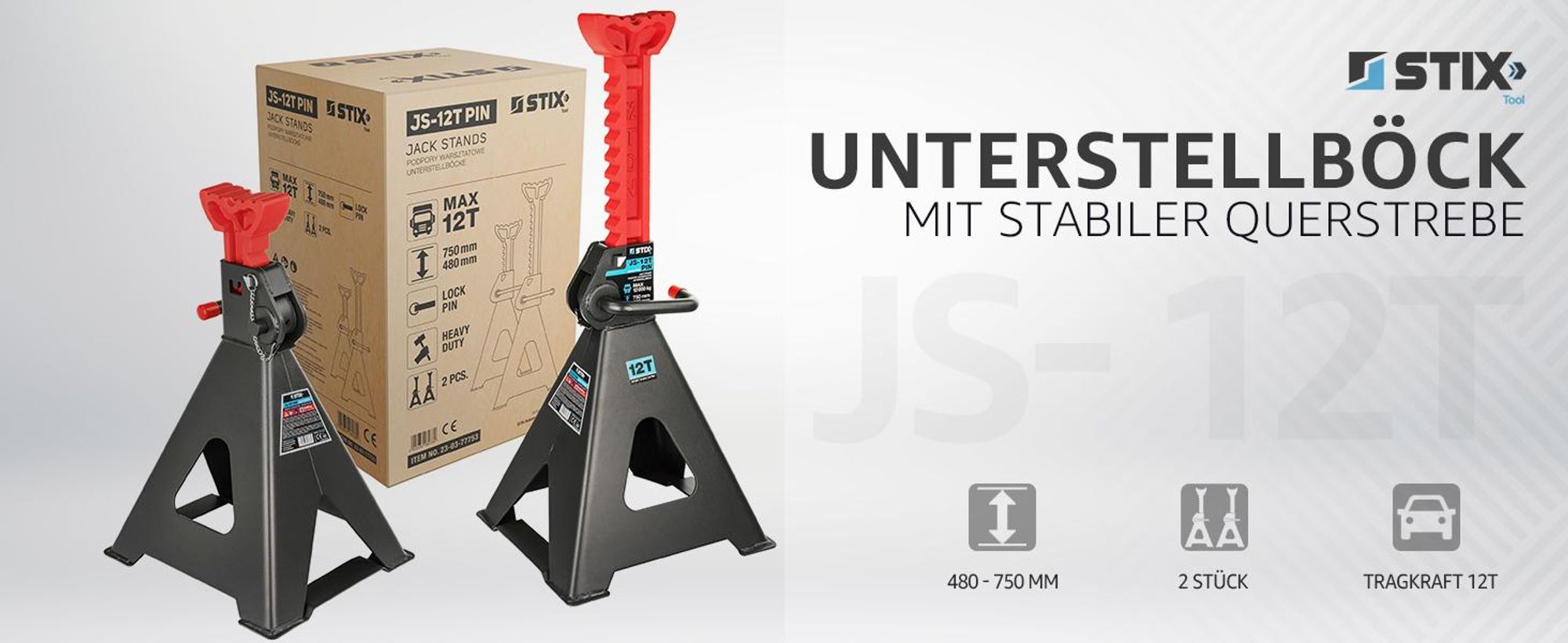 STIX JS-12T 12 T 2x Unterstellböcke Höhenverstellbar 480–750 mm Transporter LKW