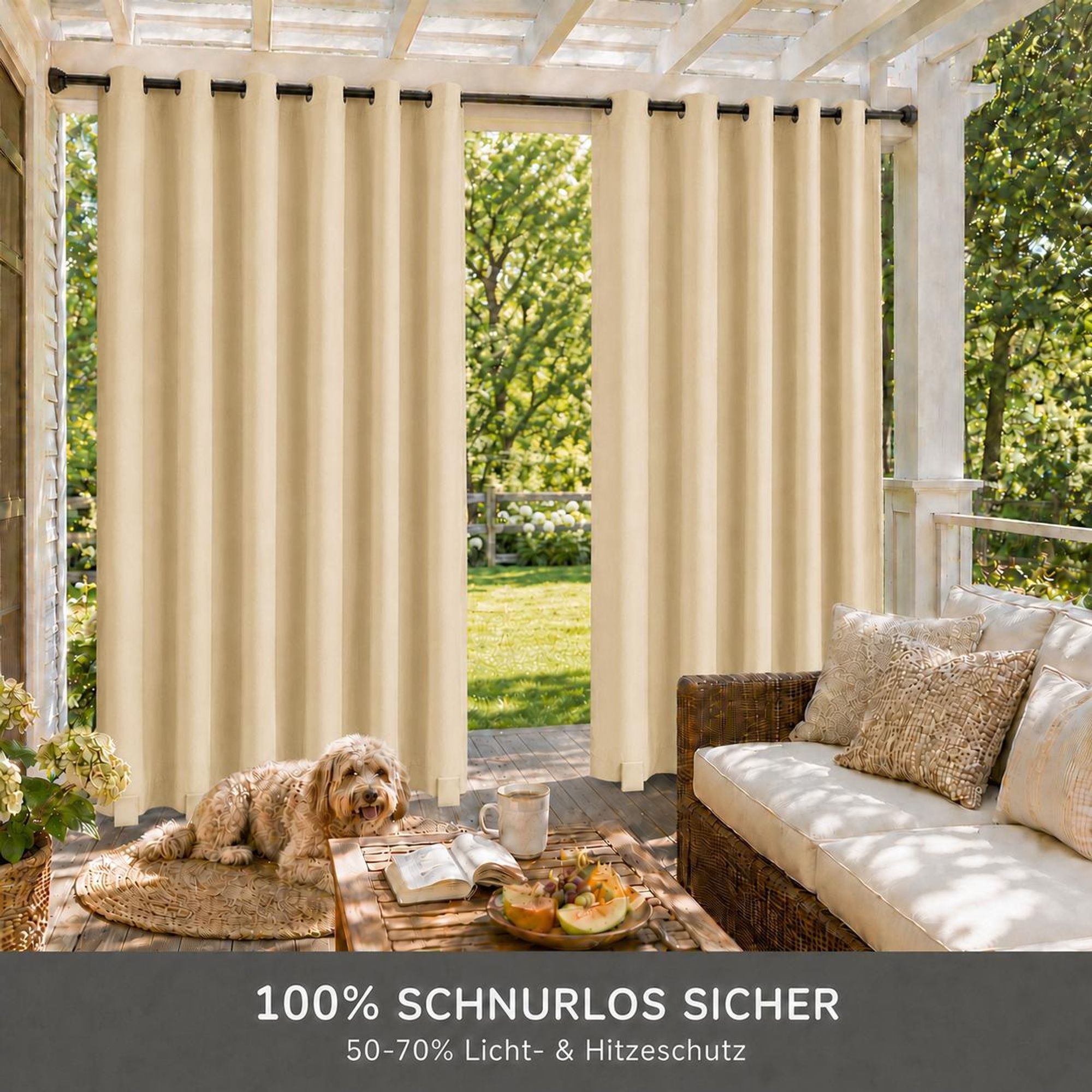 1x Garden Outdoor Vorhang Wetterfest Mit ösen Wasserdicht Sichtschutz UV-Schutz für Balkon Terrasse Patio Pavillon, 132x243cm, Beige