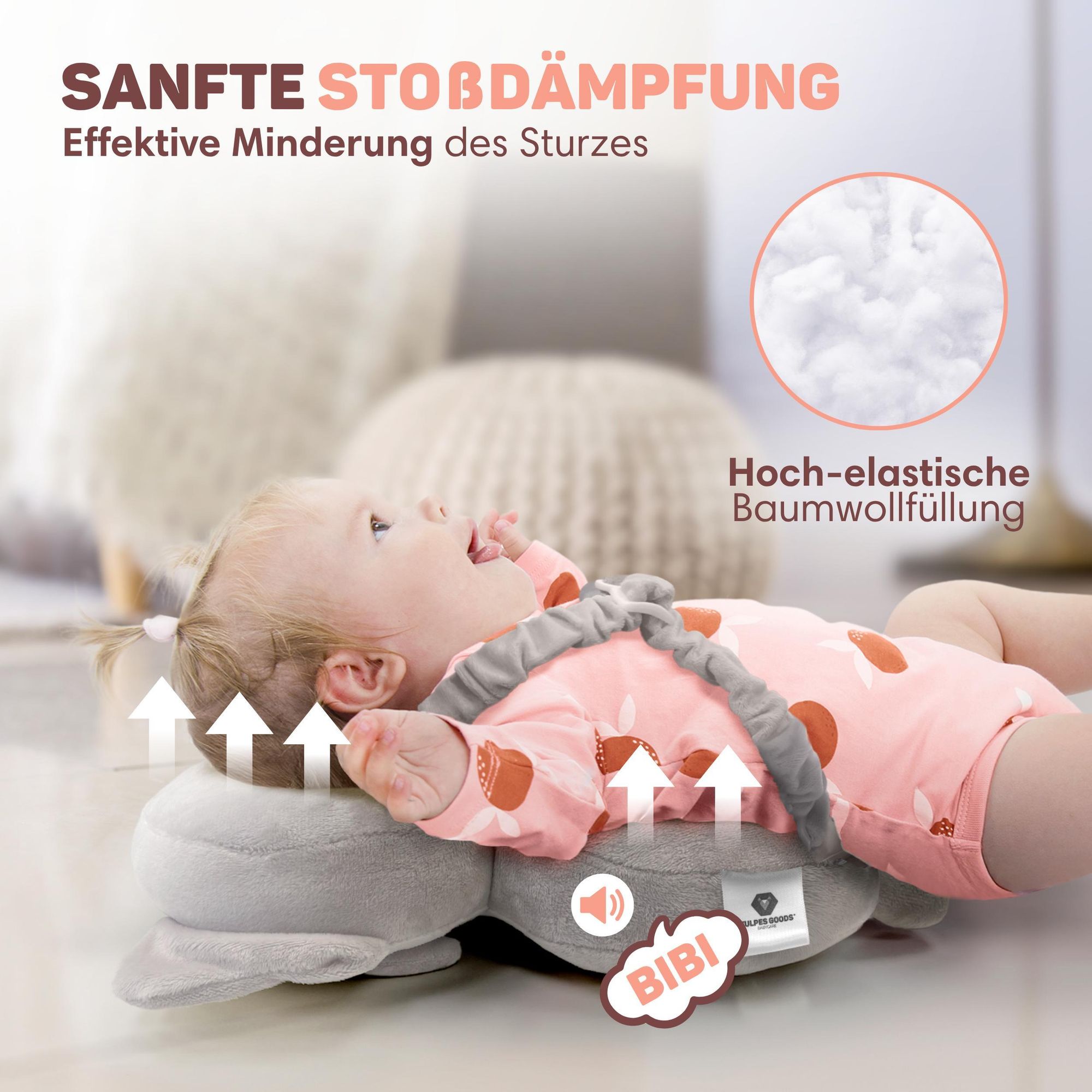 Vulpes Goods Baby Kopfschutz, Fallschutz-Rucksack für Kinder, 3D Elefantenform, Kopf-Rückenprotektor Kleinkinder, sicher Krabbeln & Gehen lernen