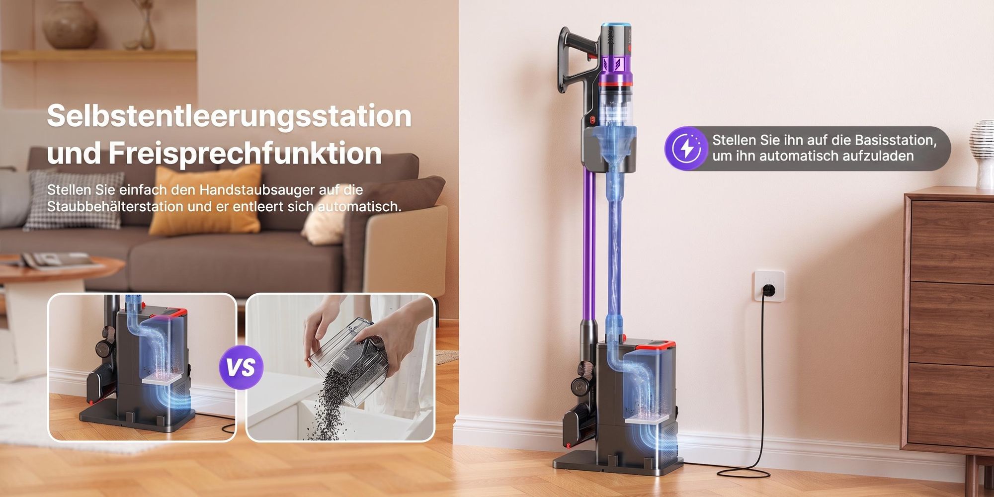 Lubluelu X1000 Akku Staubsauger 27000Pa Kabellos 60Min Laufzeit Automatische Staubaufnahme 6-Fach Filtersystem Anti-Haar-Verwicklung für Hartboden