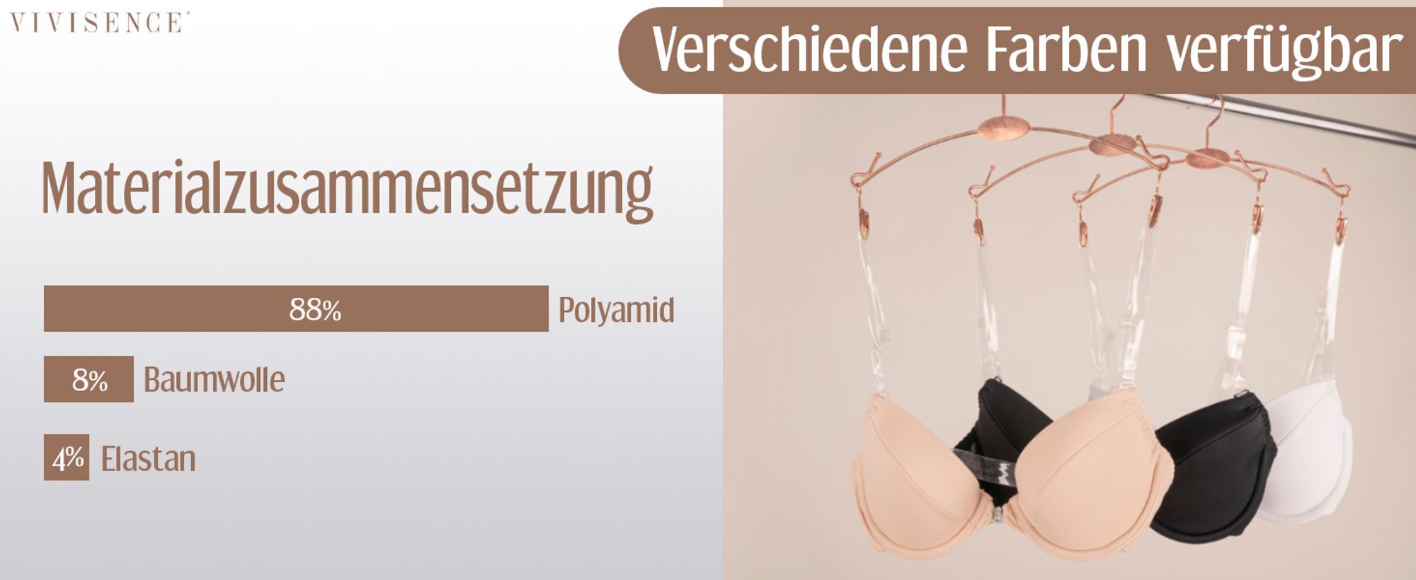 Vivisence Eve Damen bh ohne bügel push up Vorderverschluss 85C - Rückenfreie kleidung Träger transparent Einlagen push up Microfaserstoff - Weiß