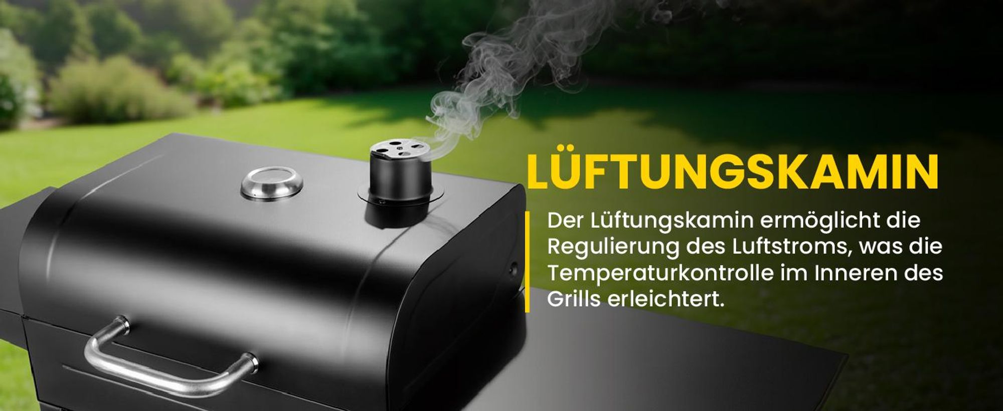 Holzkohlgrill Grillwagern mit Deckel, Kamin und Thermometer
