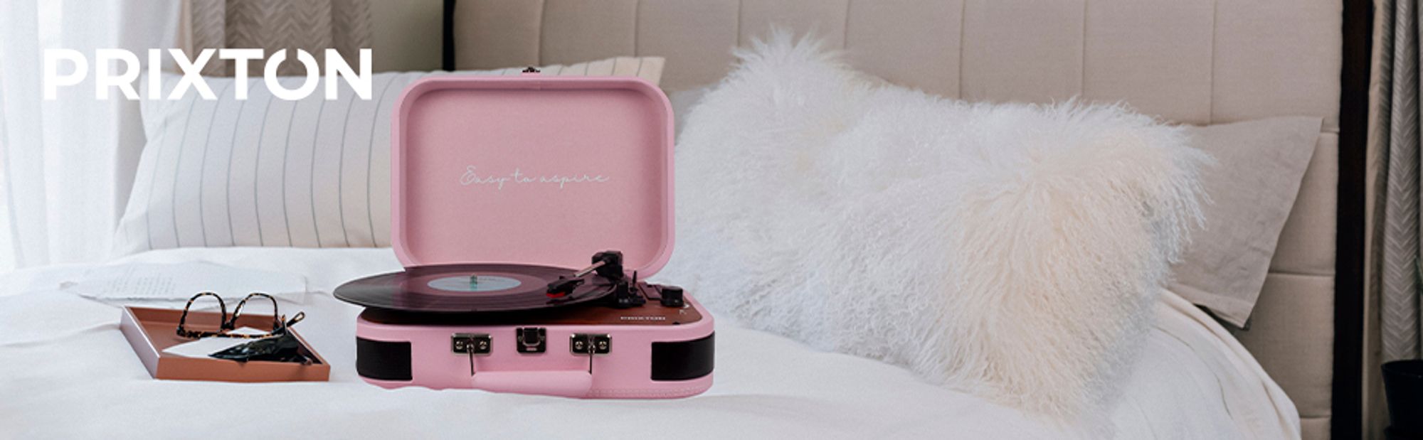 Plattenspieler mit lautsprecher PRIXTON VC600, Schallplattenspieler mit Bluetooth und Encoding-Funktion, Vinyl-Player, Radio FM und USB Port, Rosa