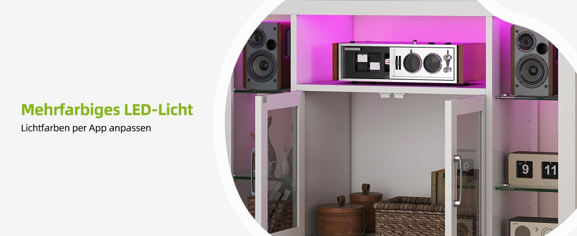 YITAHOME TV-Schrank Eckschrank mit RGB LED, Fernsehschrank für bis zu 55 Zoll-TV, 100 × 40 × 73 cm, Weiß