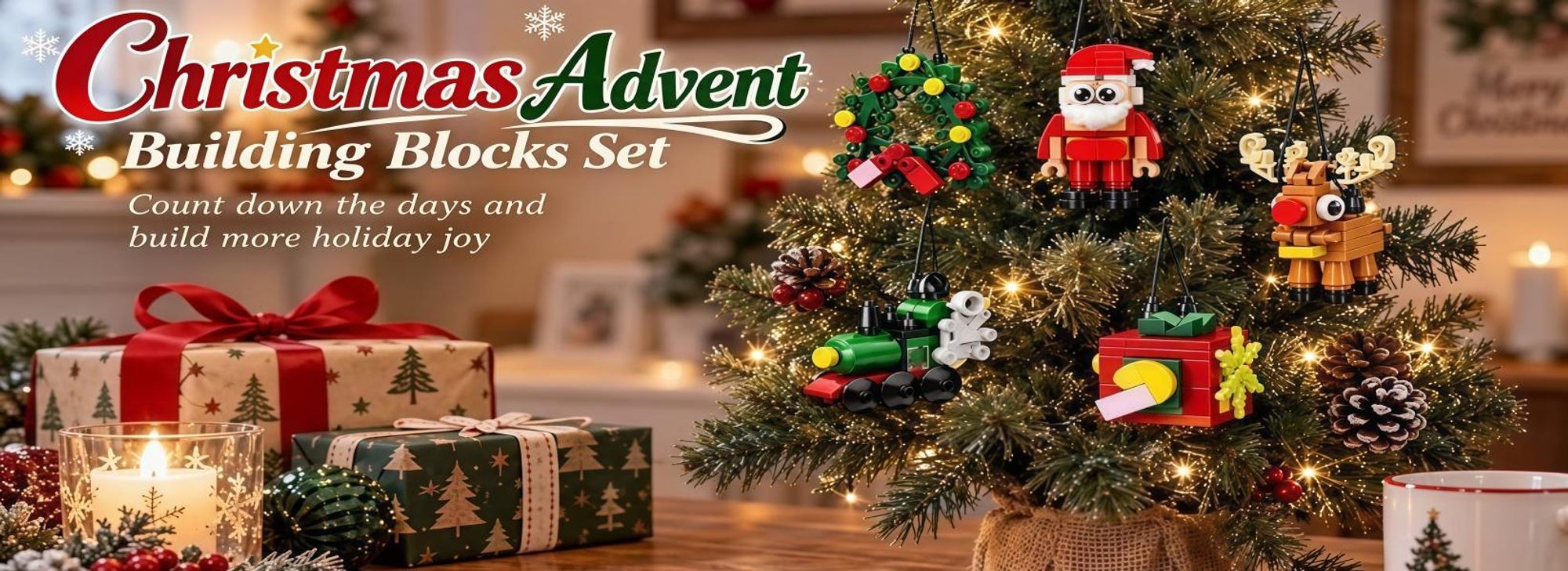 Adventskalender 2026 zum Bauen, 24 Tage Countdown, Weihnachtsbaumschmuck, Bausteine-Set, MINT-Spielzeug, 24 Baustein-Anhänger,700 Teile,Weihnachtsdeko