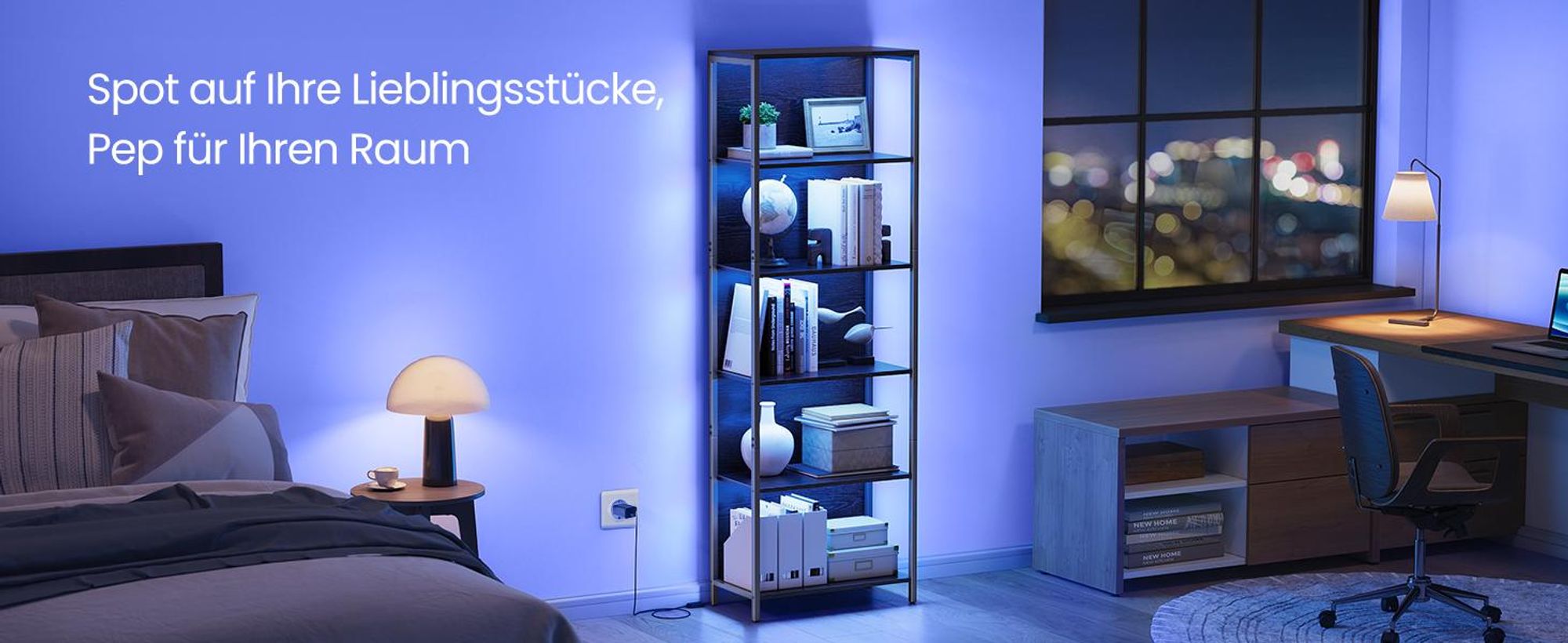 VASAGLE Bücherregal mit 6 Ebenen, Standregal mit einstellbarer LED-Beleuchtung, Regal mit Stahlrahmen, 30,3 x 40/60 x 178,6 cm, für Wohnzimmer
