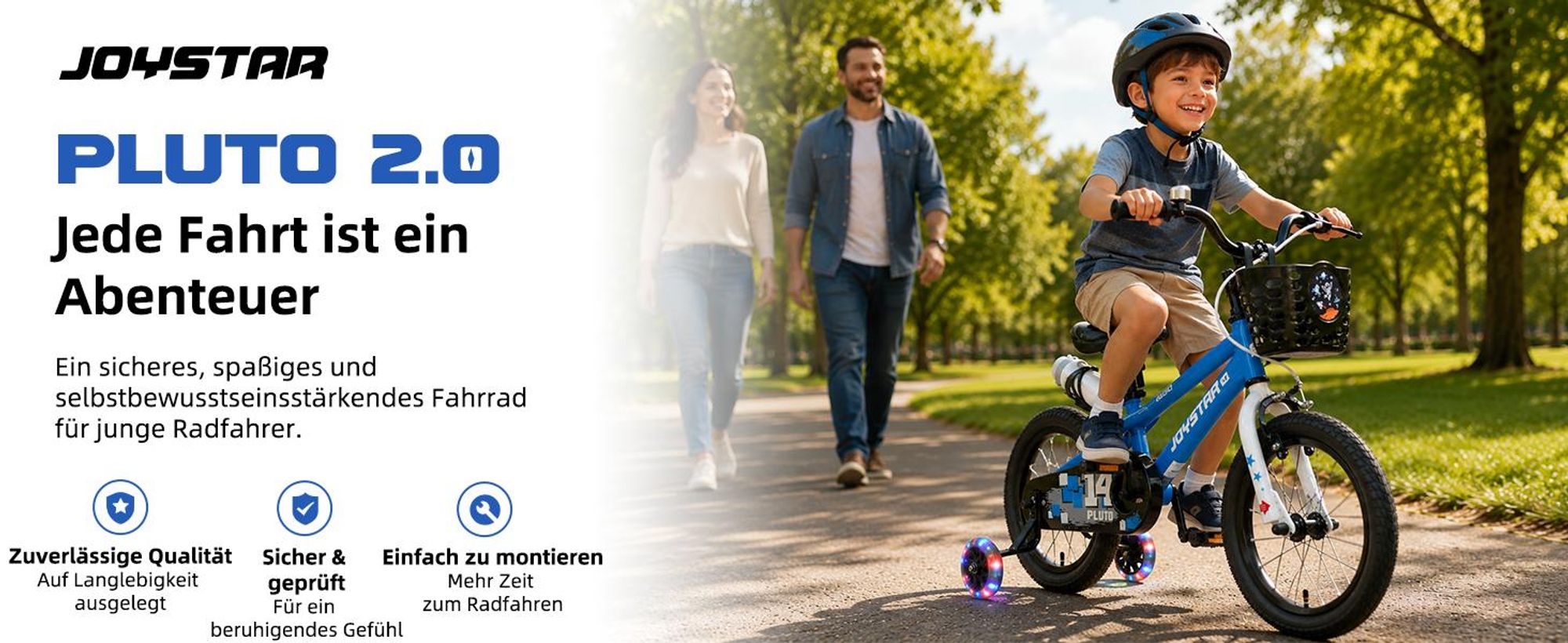 JOYSTAR Pluto 20 Zoll Kinderfahrrad mit beleuchteten Stützrädern, Korb, Flaschenhalter, Kinderfahrrad für Jungen und Mädchen 3-12 Jahre, Rosa